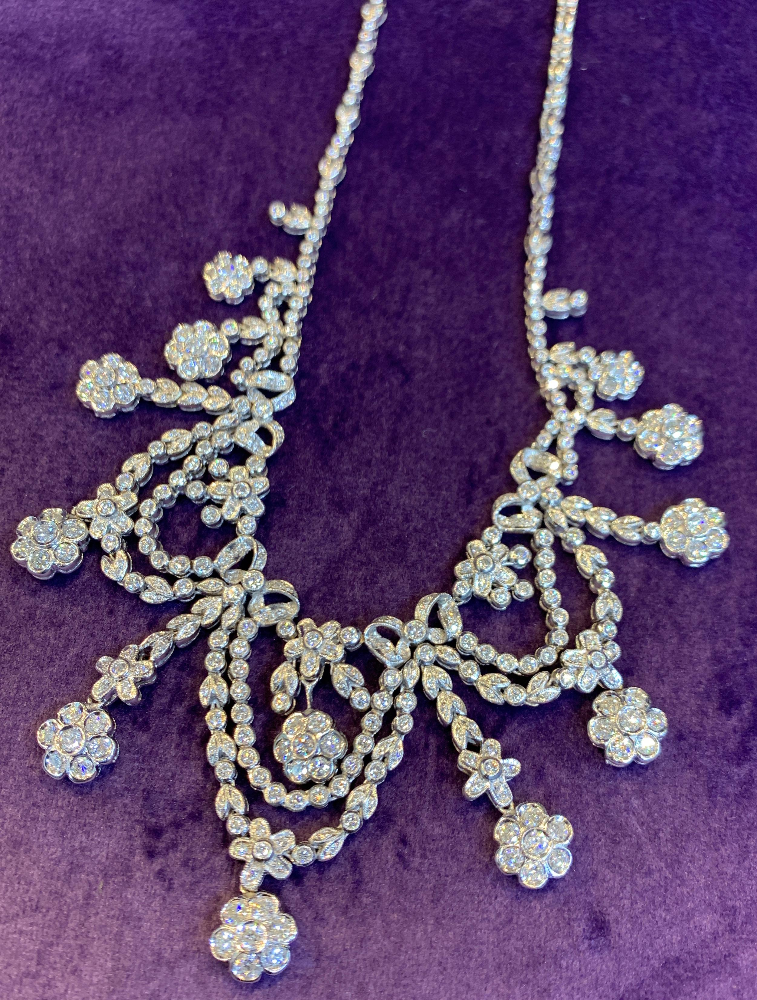 Floral Diamond Necklace In Excellent Condition In New York, NY