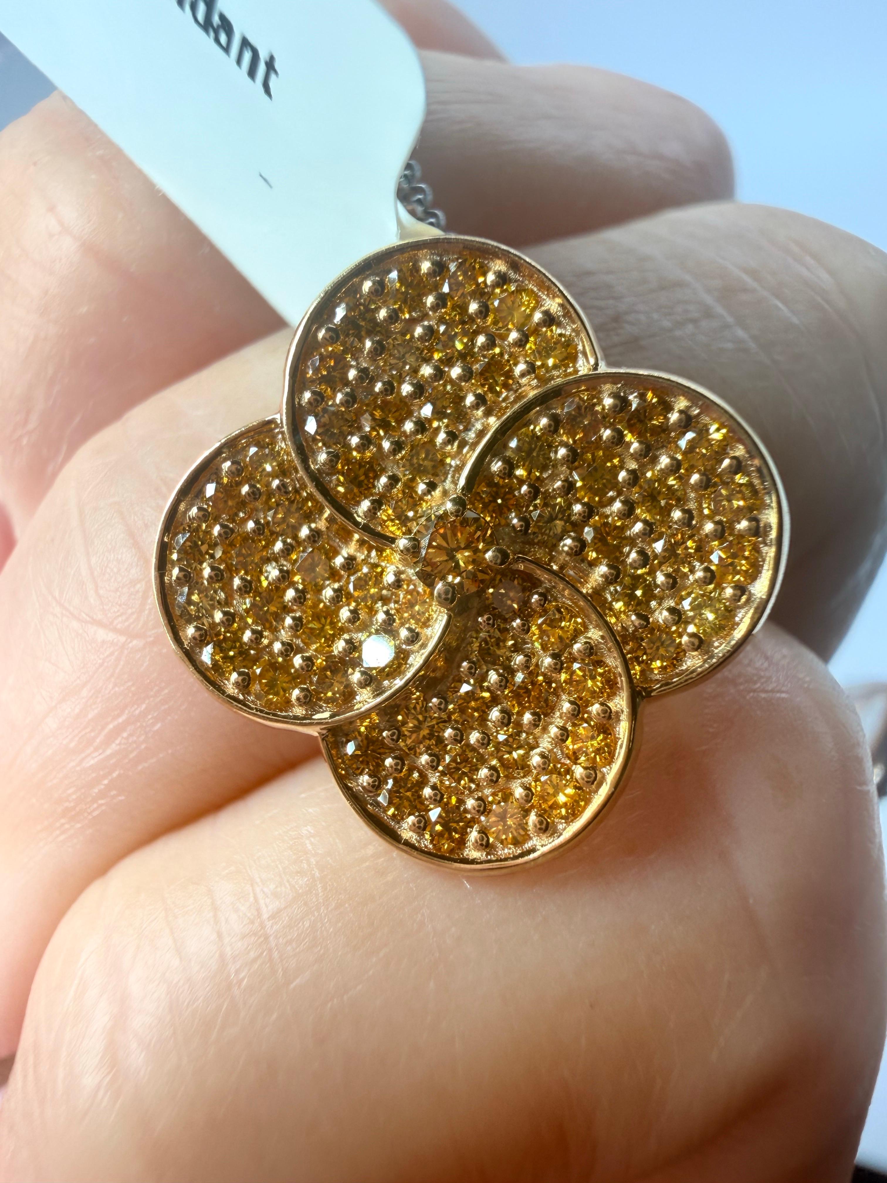 da uomo o donna Pendente con diamante floreale 0,95 carati in oro 14KT in vendita