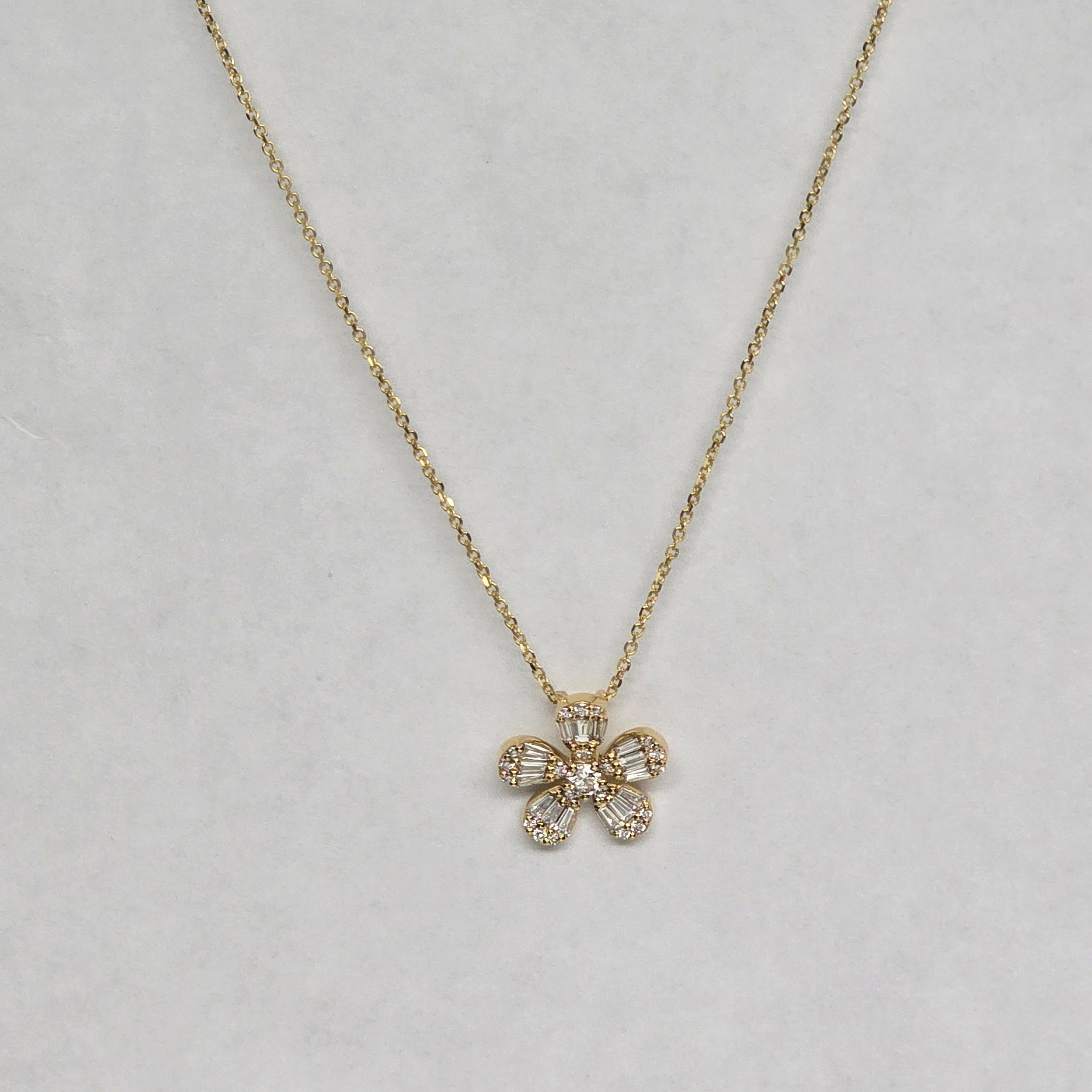 Femenino o masculino Colgante diamante floral oro 14KT 0,81ct en venta