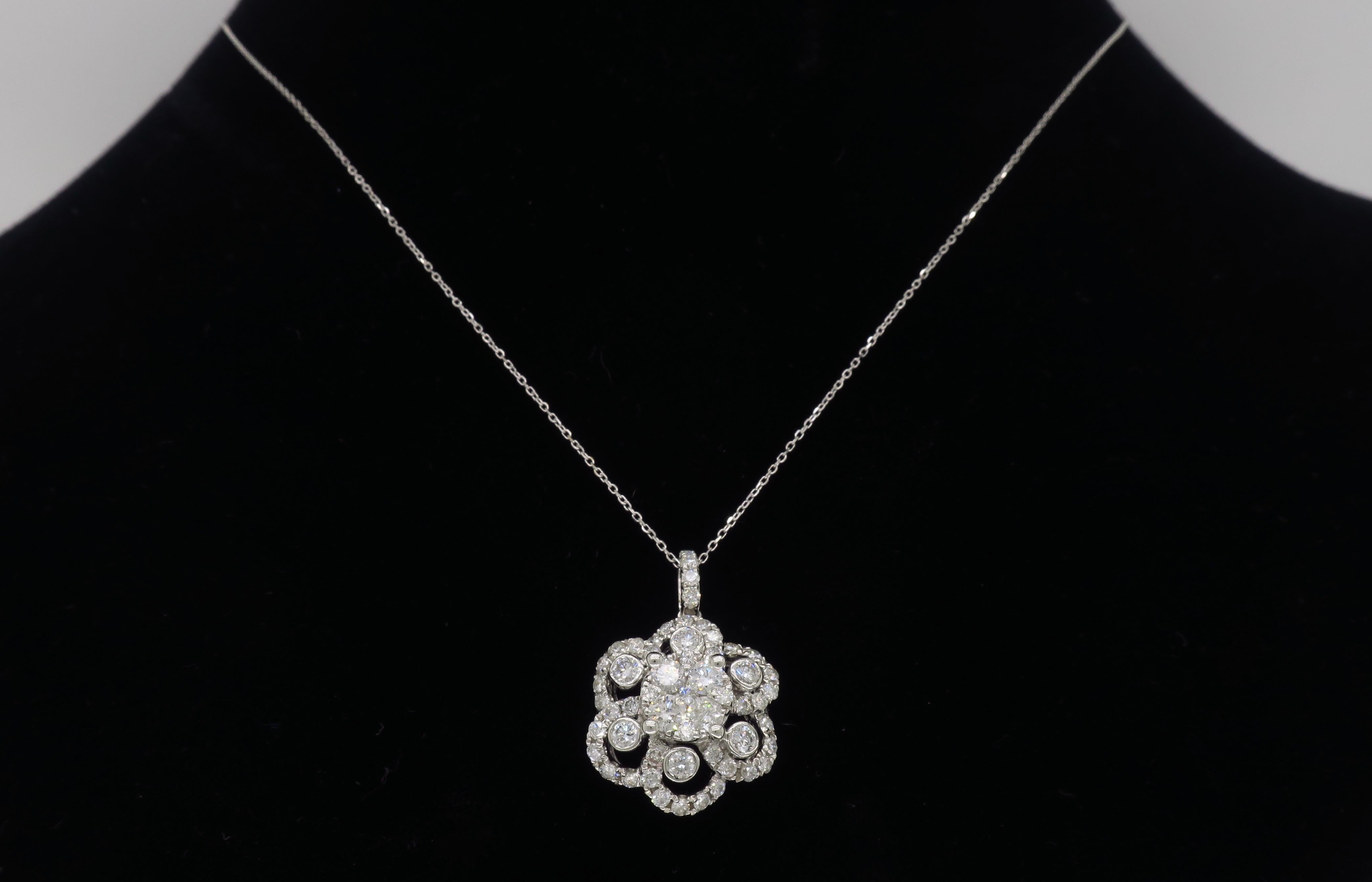 Floral Diamond Pendant Necklace in White Gold 1