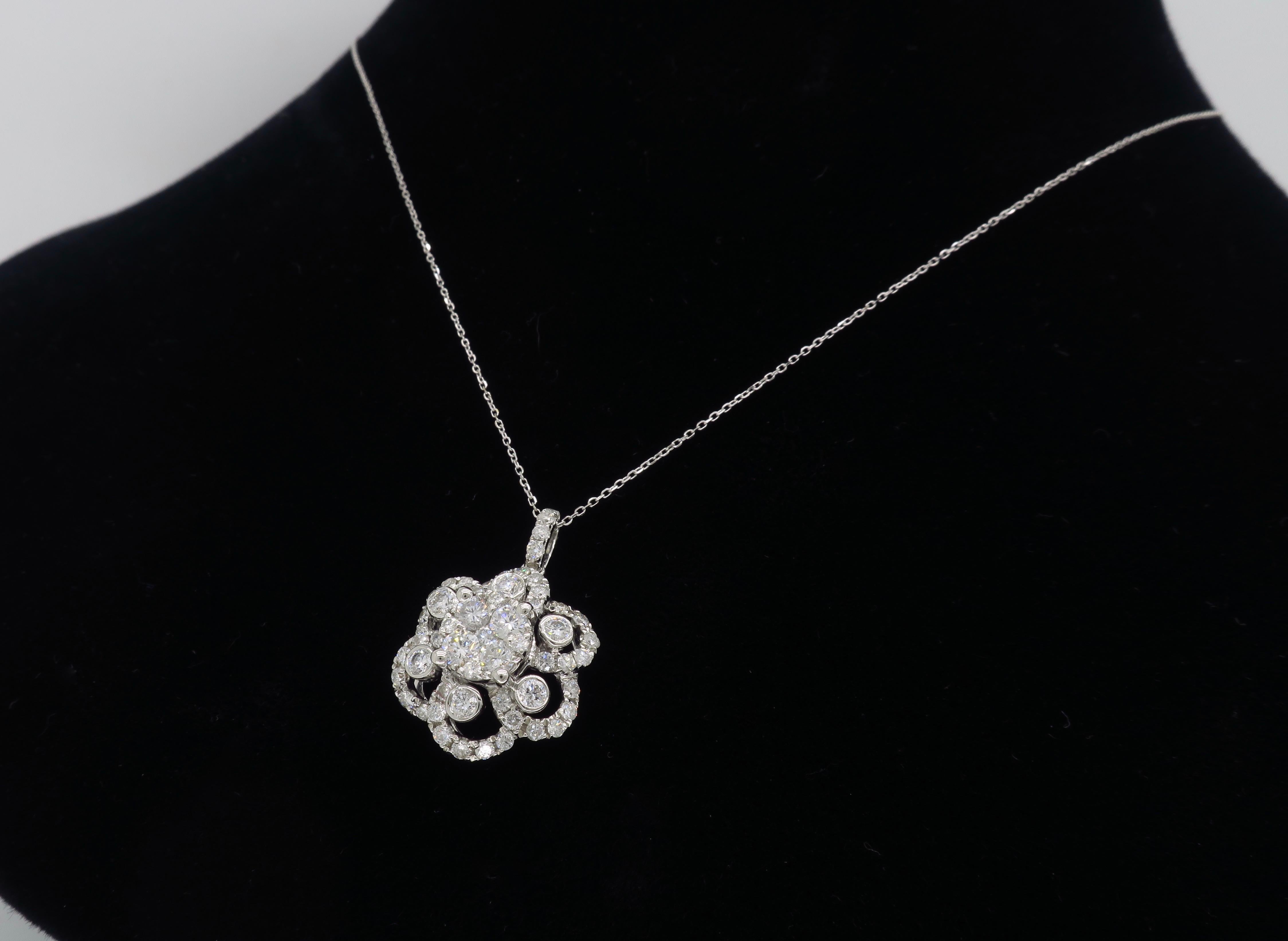 Floral Diamond Pendant Necklace in White Gold 2