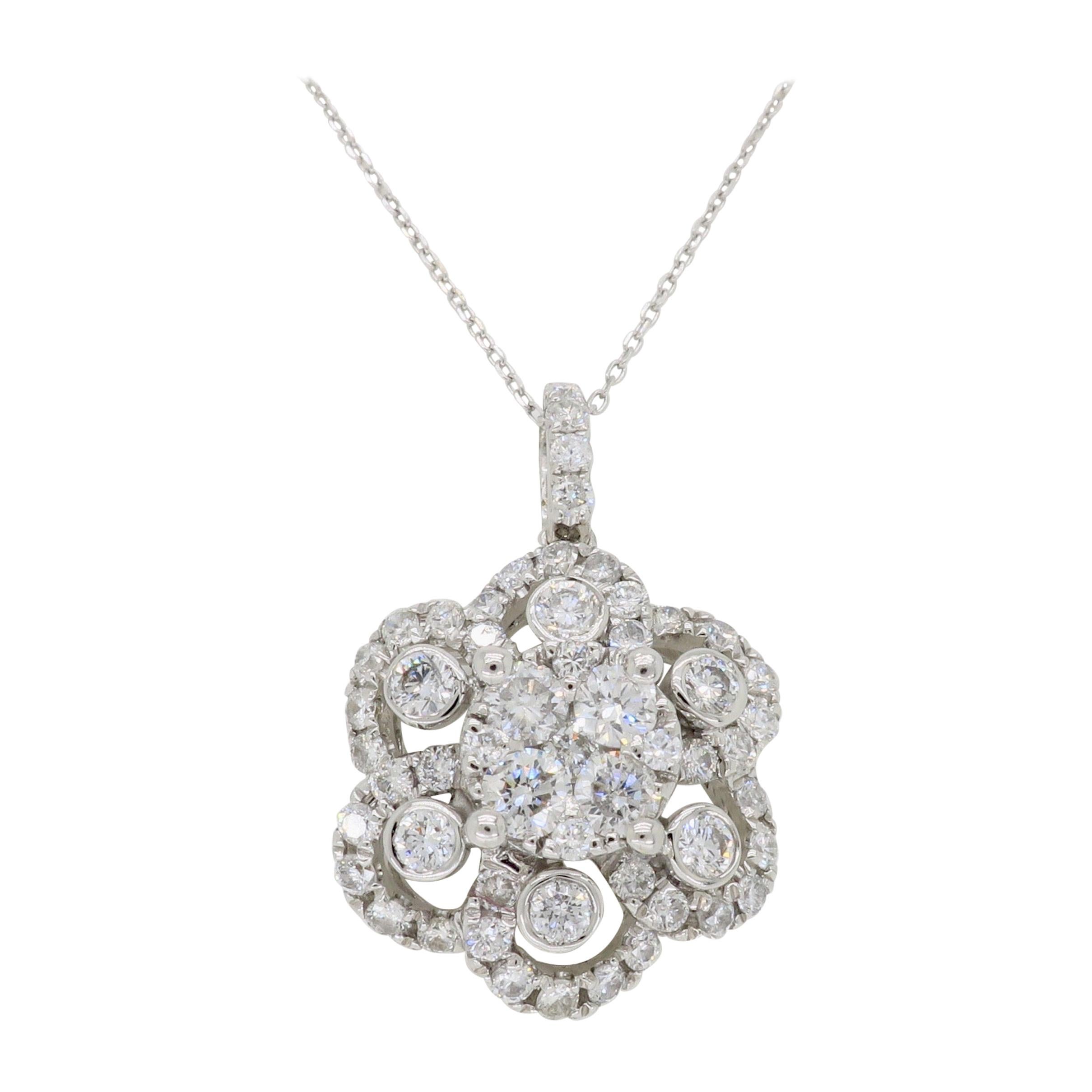 Floral Diamond Pendant Necklace in White Gold