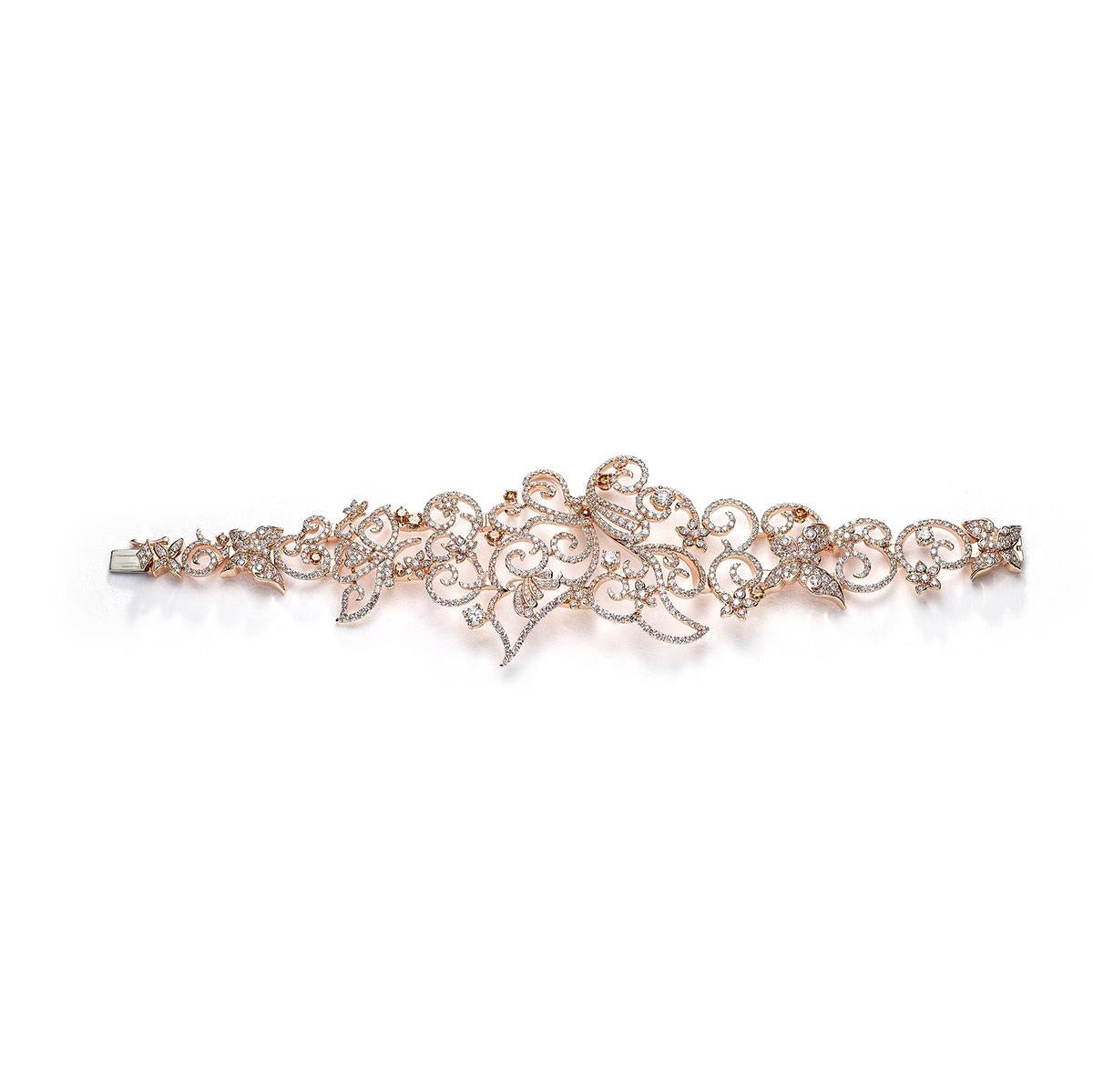 Contemporary Floral Diamond Pink Gold Bracelet For Sale