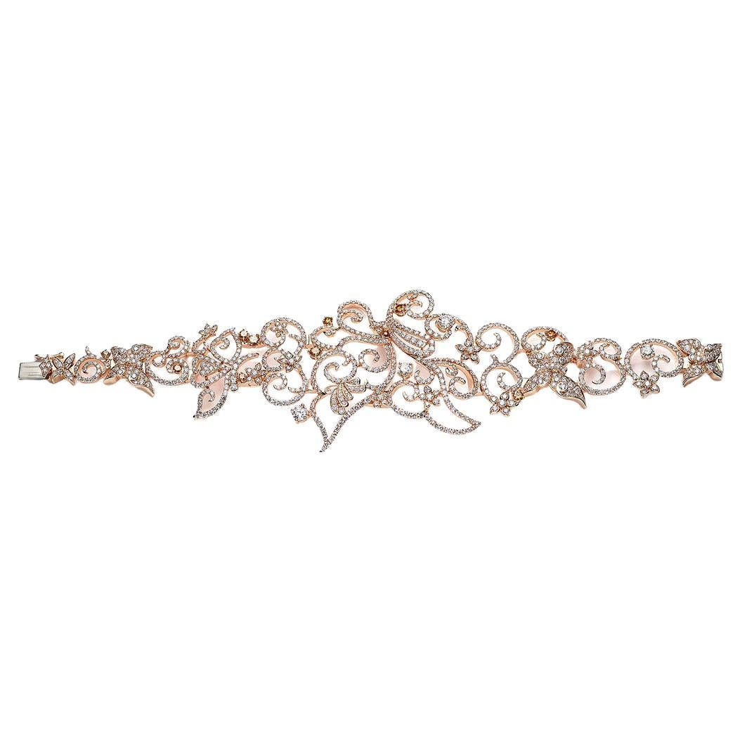 Floral Diamond Pink Gold Bracelet For Sale