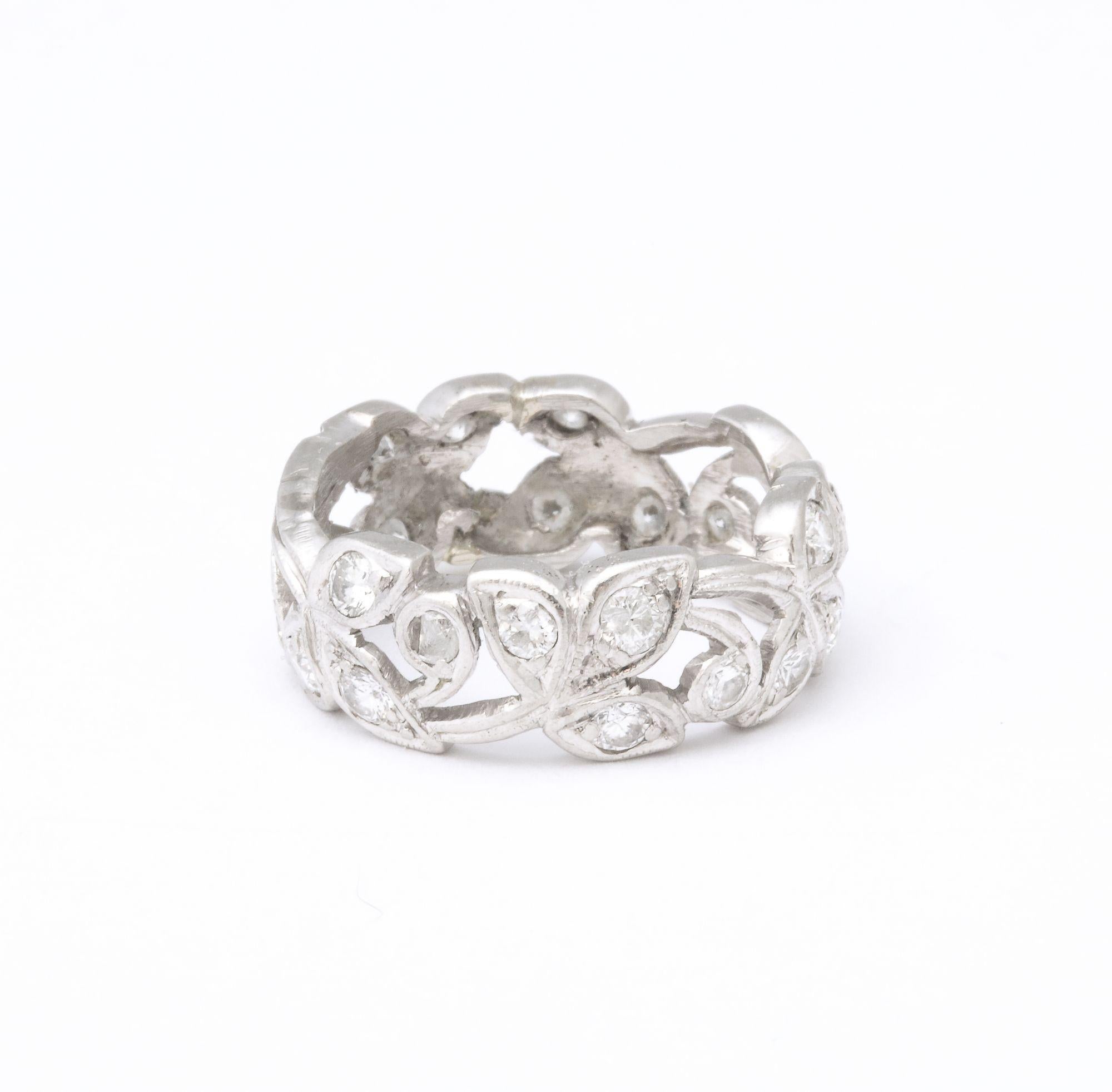 Art Deco Floral Diamond Platinum Band For Sale