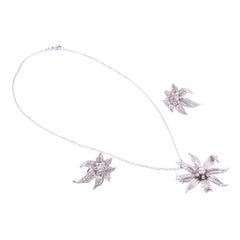Floral Diamond Platinum Necklace and Earring Set