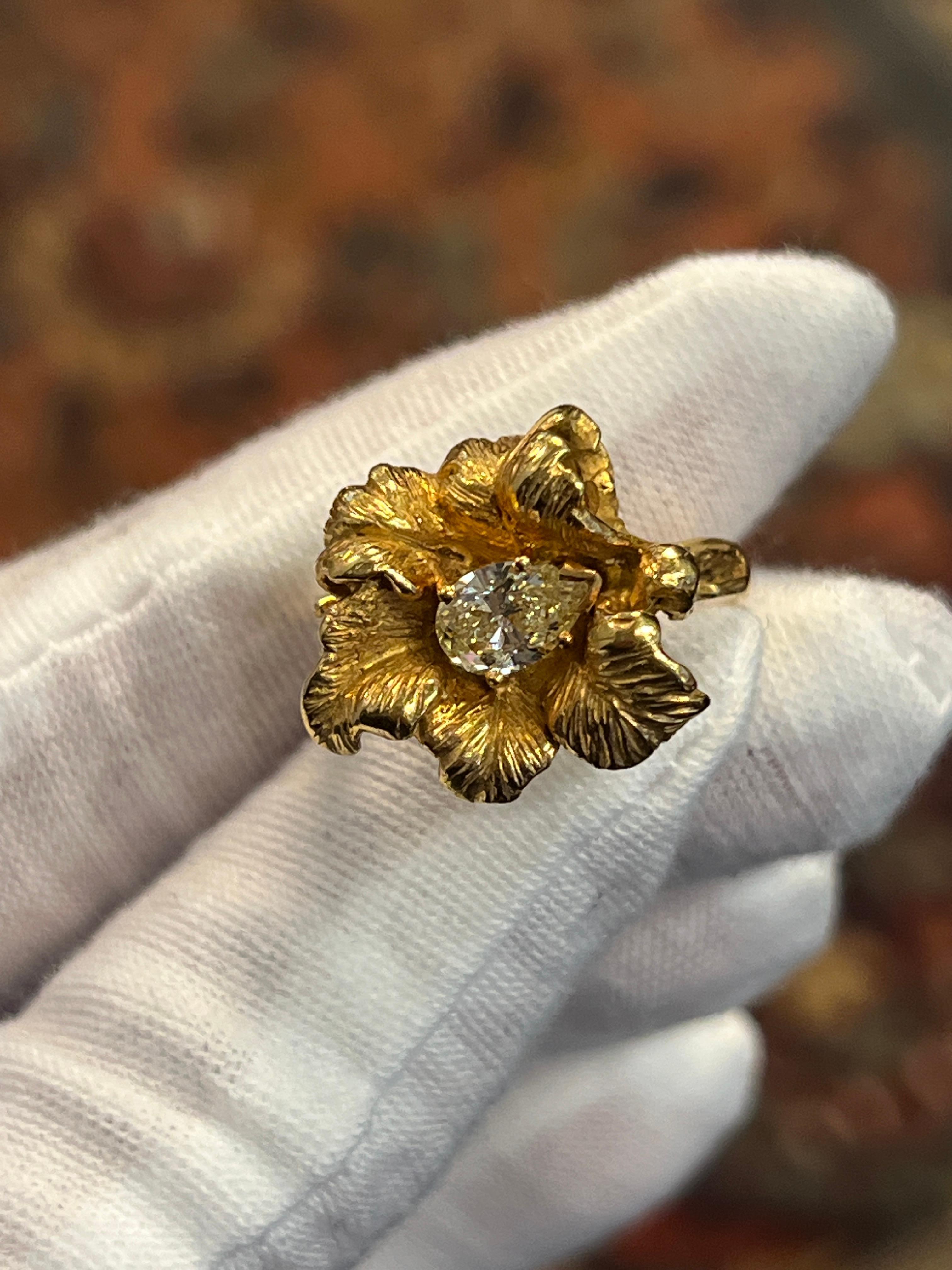 Pear Cut Floral Diamond Ring For Sale
