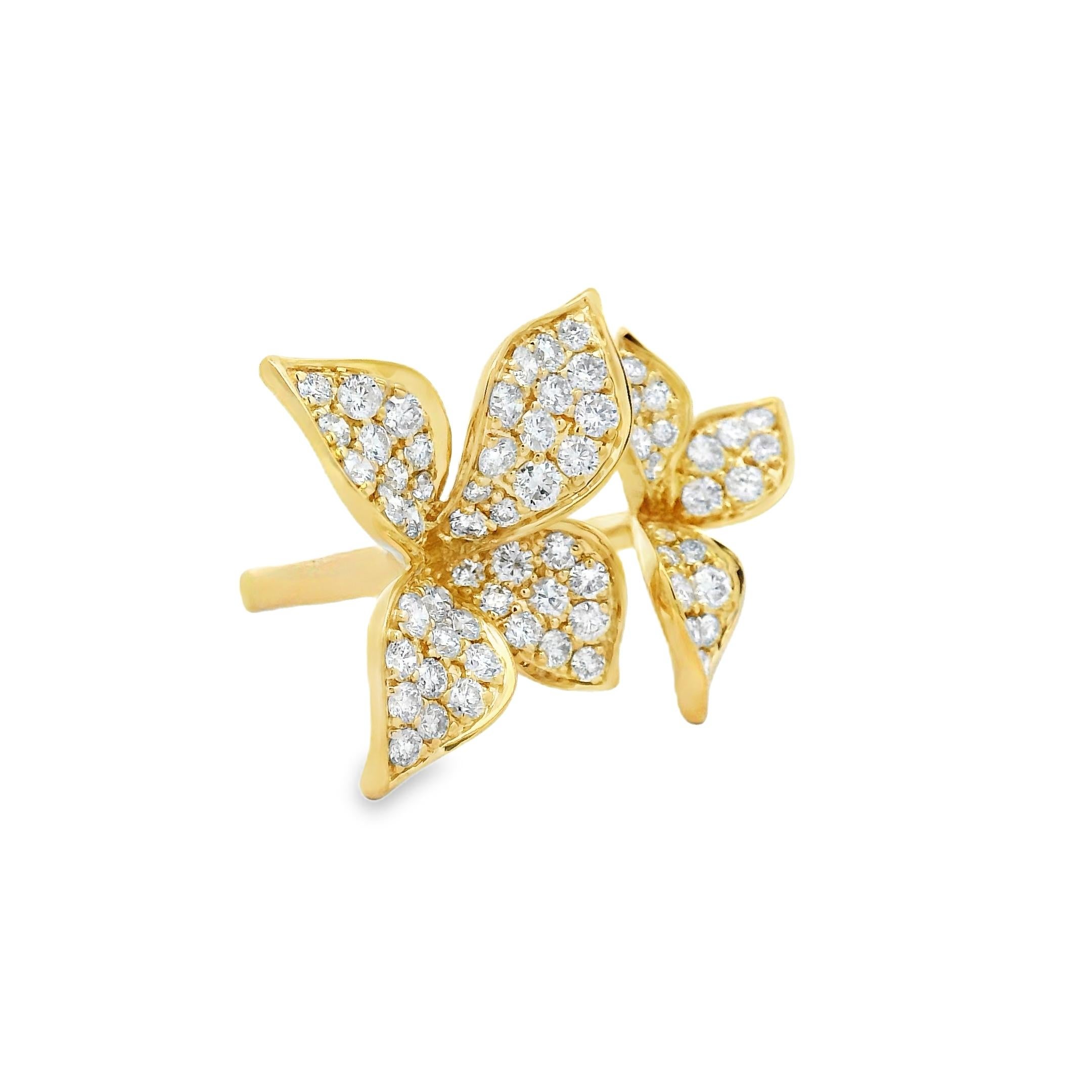 Floraler Diamantring aus 14K zweifarbigem Gold mit 1,35 Karat Größe 7 im Angebot 1