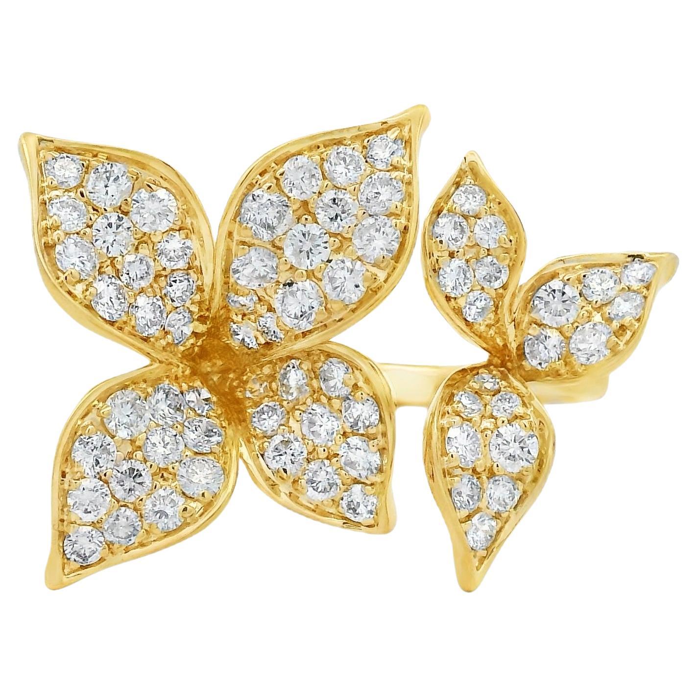 Anello con diamante floreale in oro bicolore 14K con 1,35 carati, misura 7