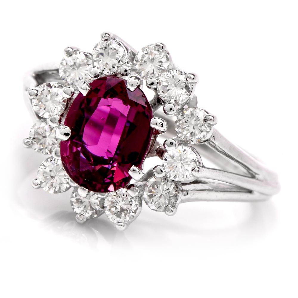 Floral Diamond Ruby 18 Karat White Gold Cocktail Ring In Excellent Condition In Miami, FL