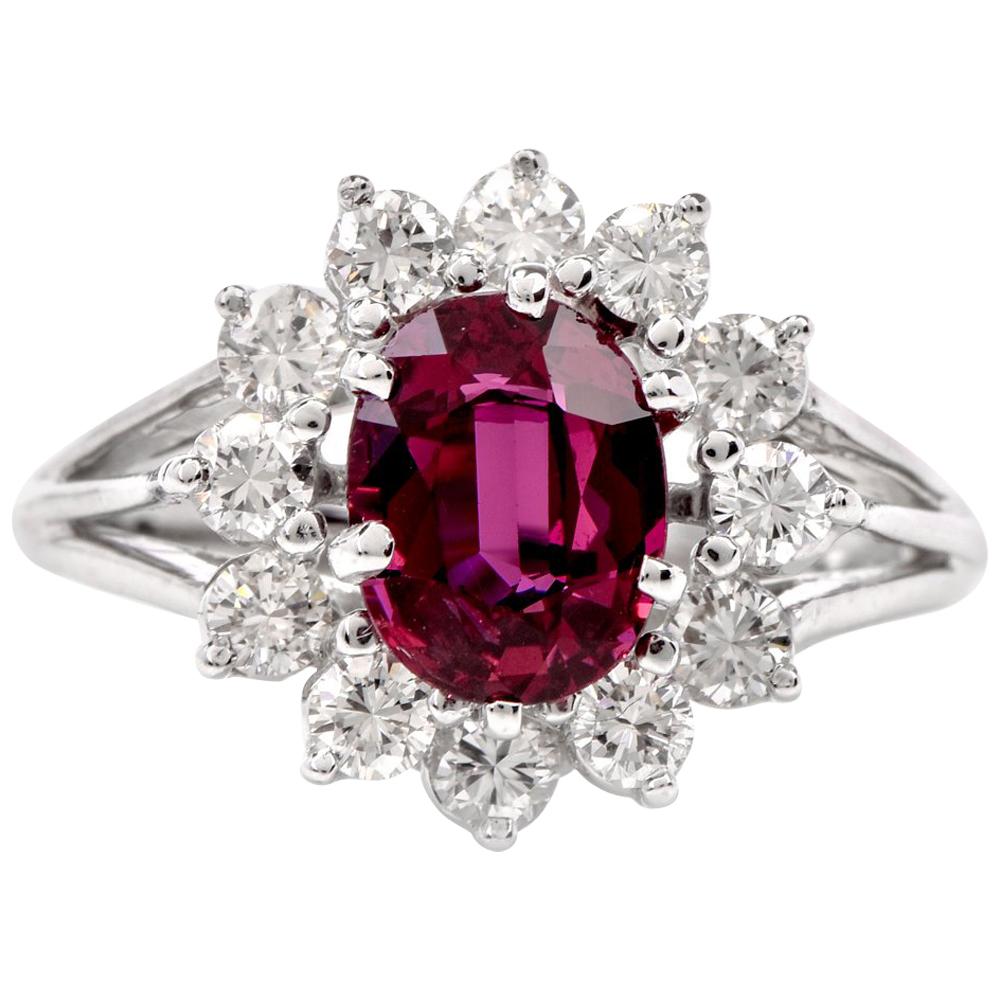 Floral Diamond Ruby 18 Karat White Gold Cocktail Ring