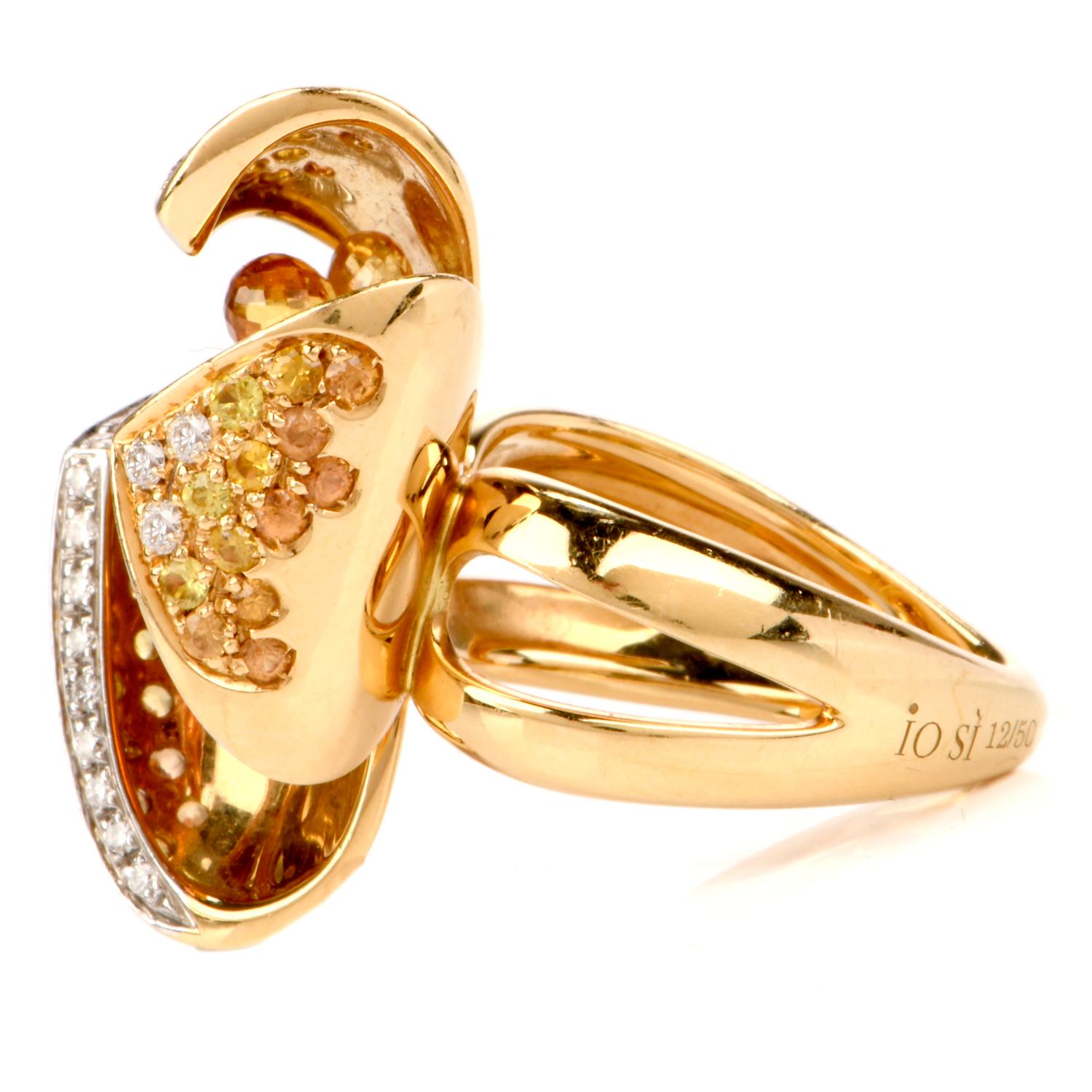 Women's or Men's Floral Diamond Sapphire Gold Italian Cocktail Ring