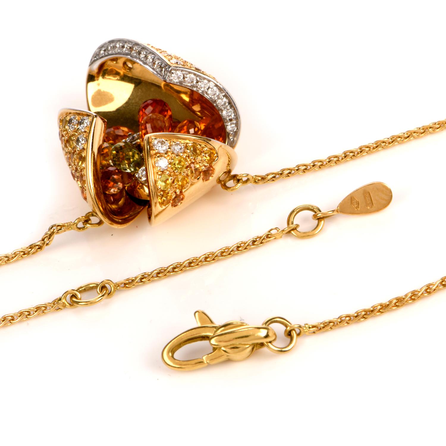 Women's Floral Diamond Sapphire Gold Italian Pendant Necklace