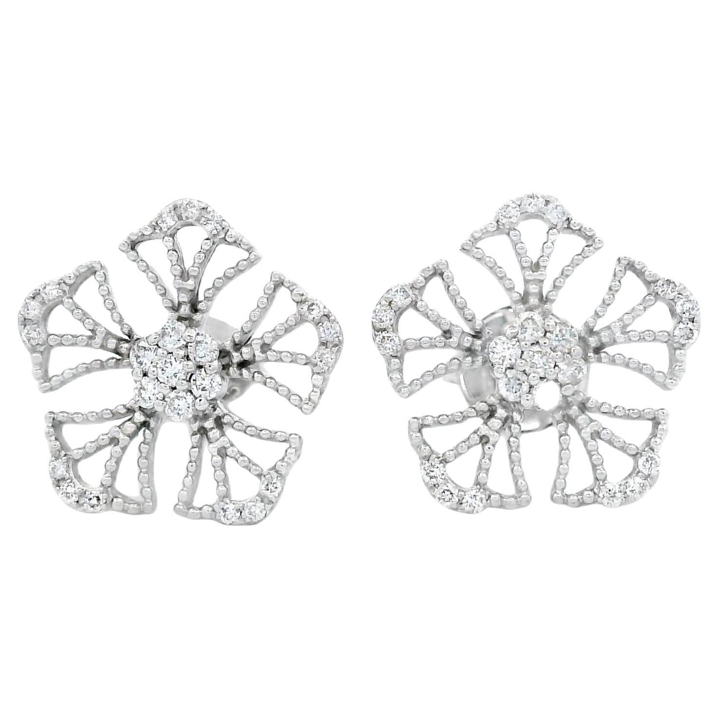 Blumiger Diamant-Ohrstecker 0,20ct in 14K Weißgold im Angebot