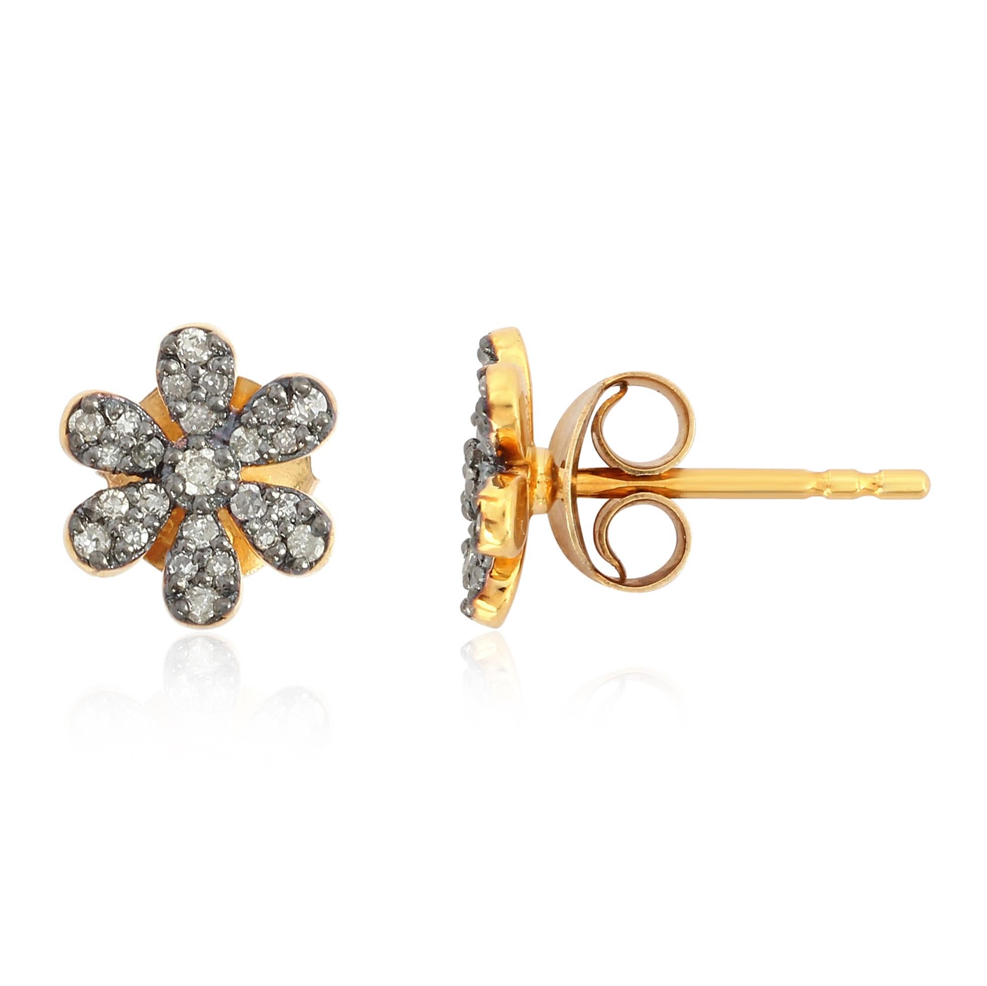 Modern Floral Diamond Stud Earrings For Sale