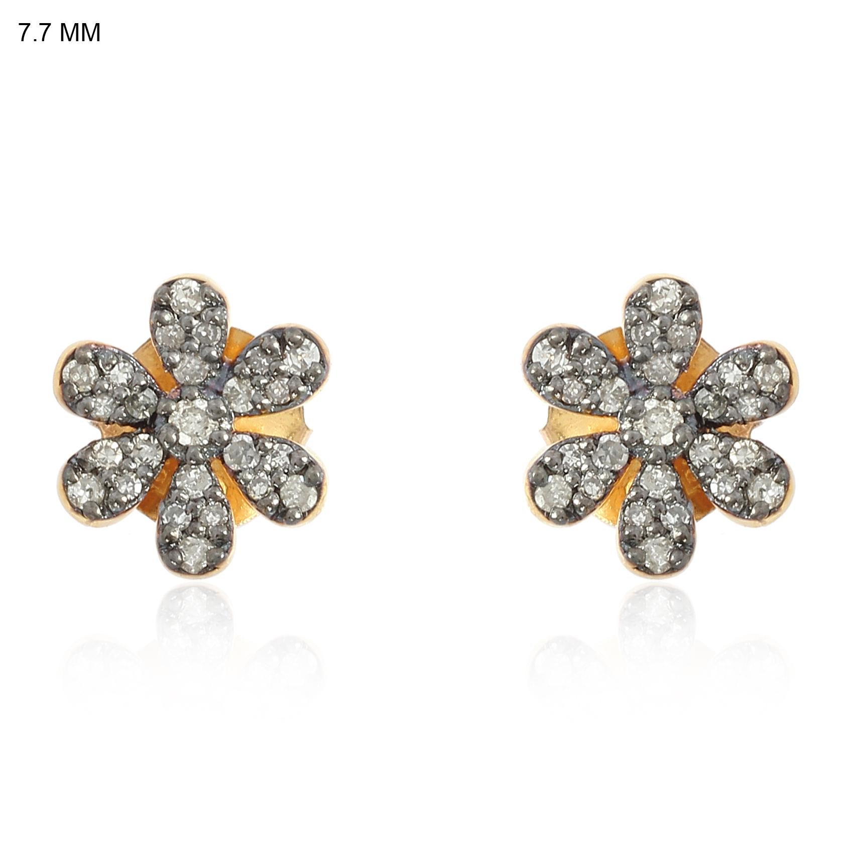 Single Cut Floral Diamond Stud Earrings For Sale