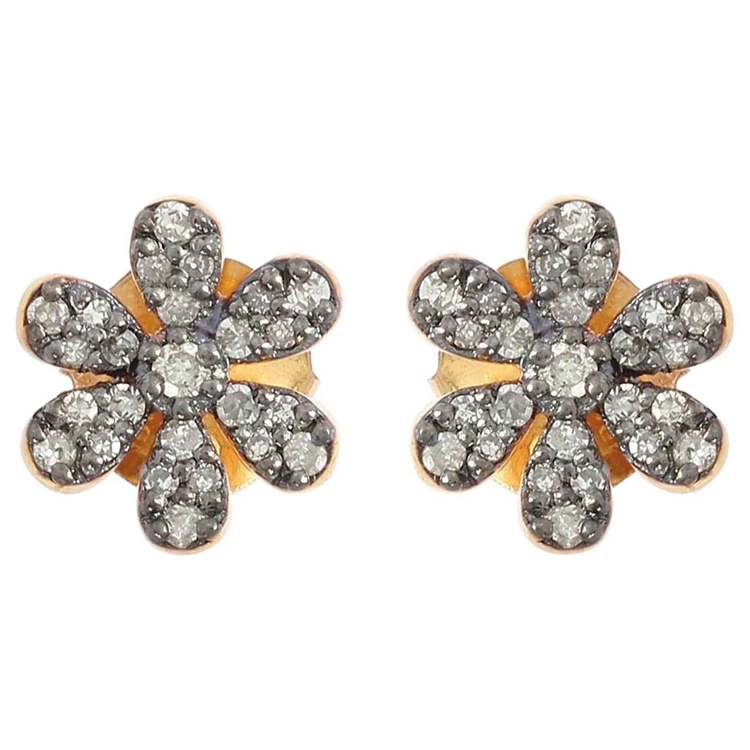 Floral Diamond Stud Earrings For Sale
