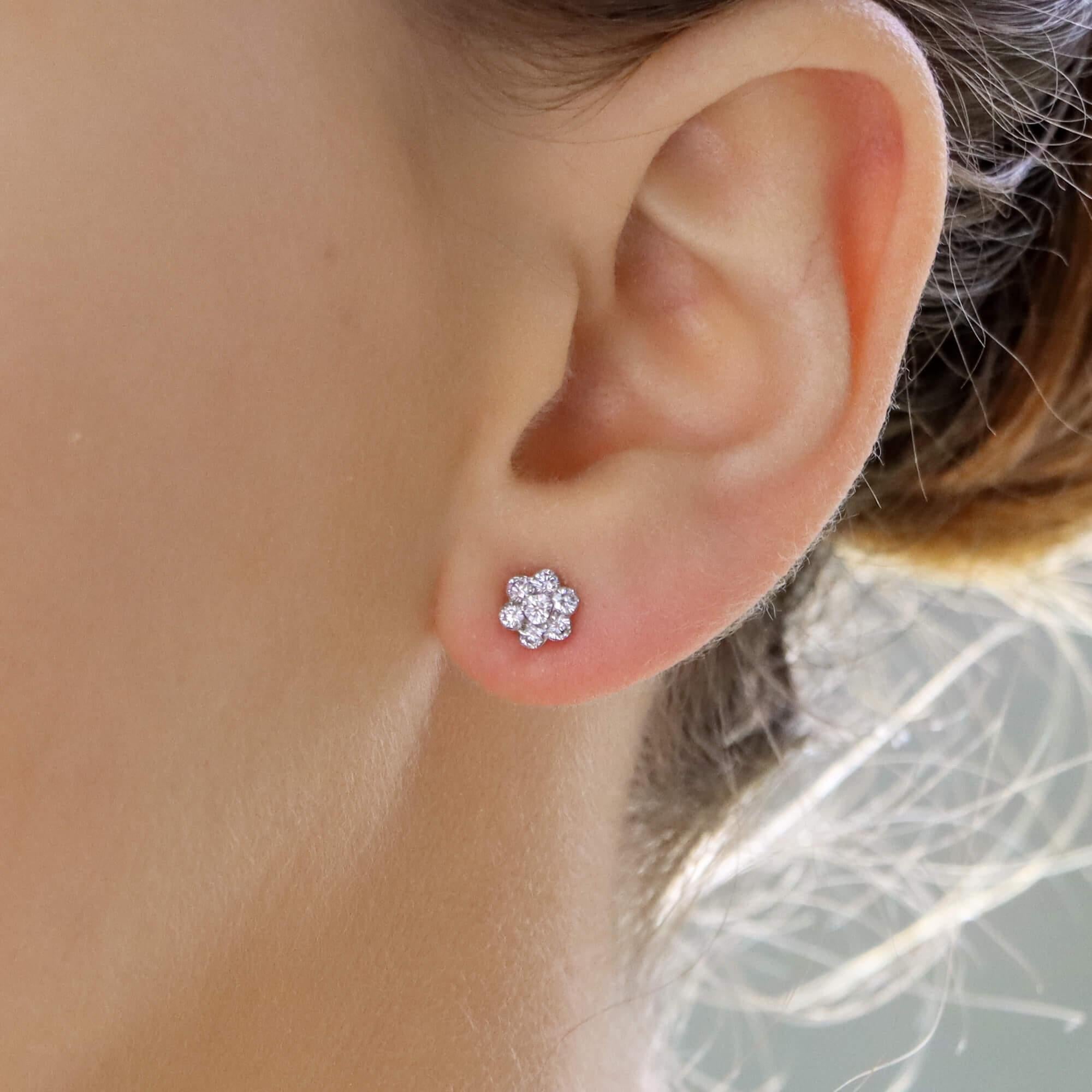 Contemporary Floral Diamond Stud Earrings in 18 Karat White Gold