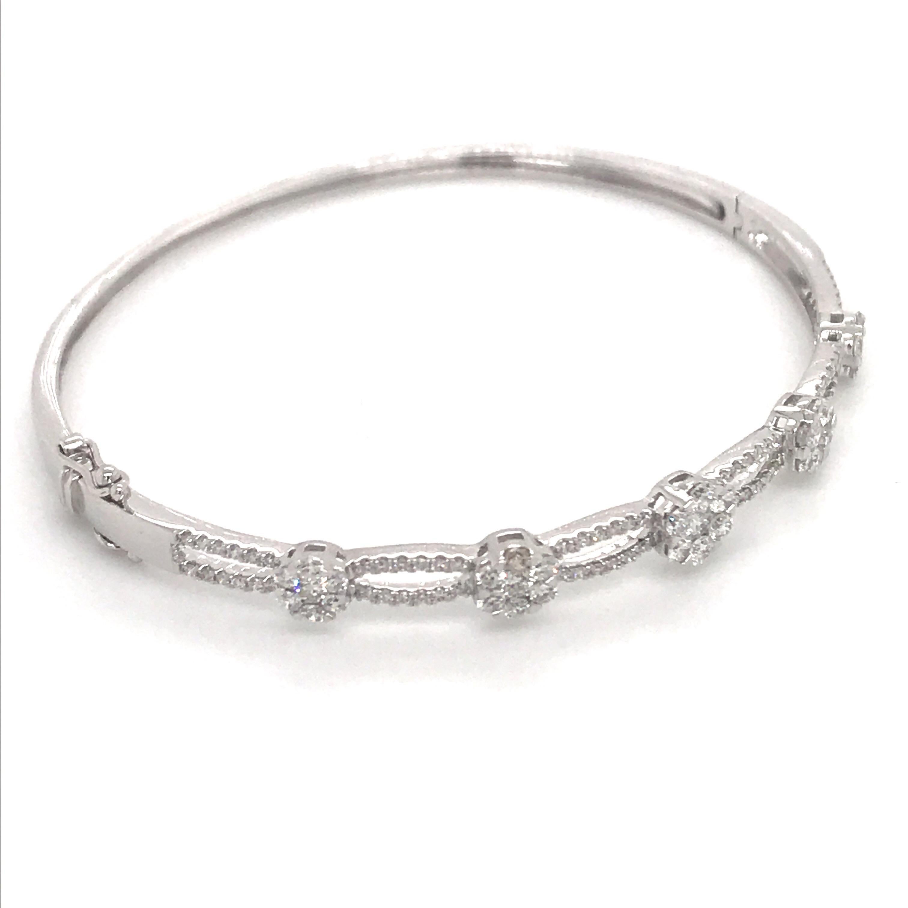 Floral Diamond Swirl Bangle 1.24 Carat 18 Karat White Gold In New Condition For Sale In New York, NY