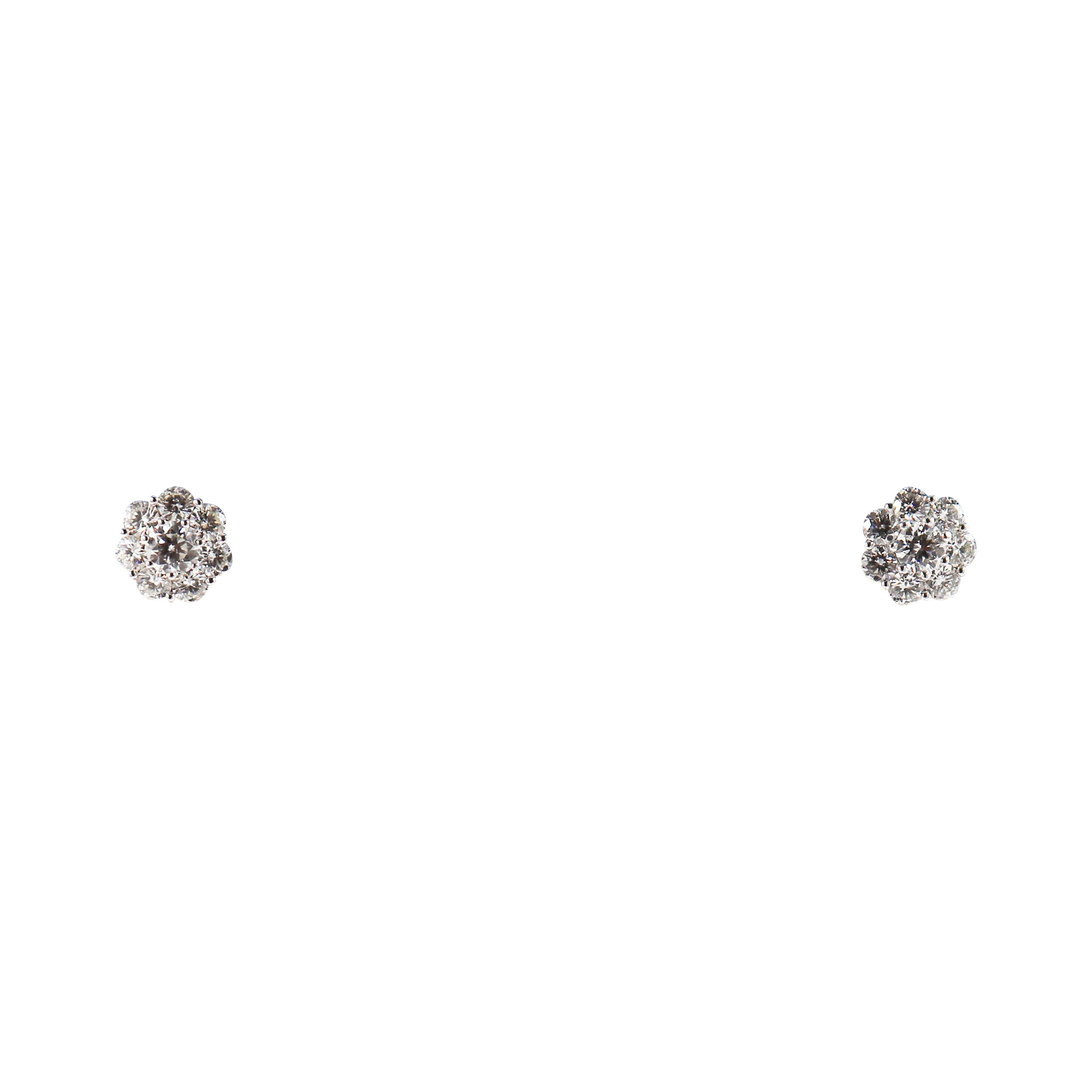 Pendientes en racimo de diamantes florales de oro blanco Moderno en venta