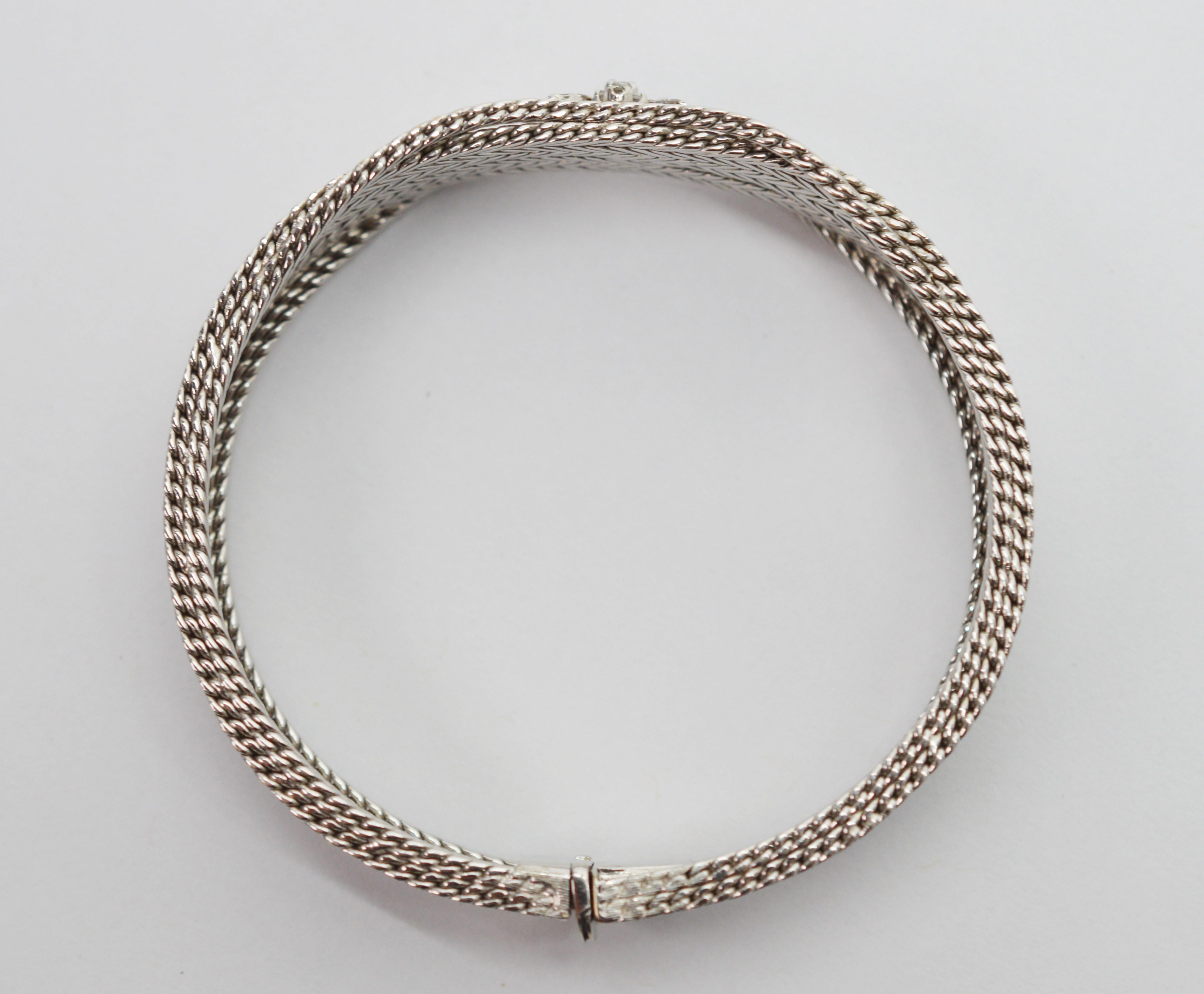 Floral Diamond White Gold Herringbone Bracelet In Excellent Condition For Sale In Mount Kisco, NY