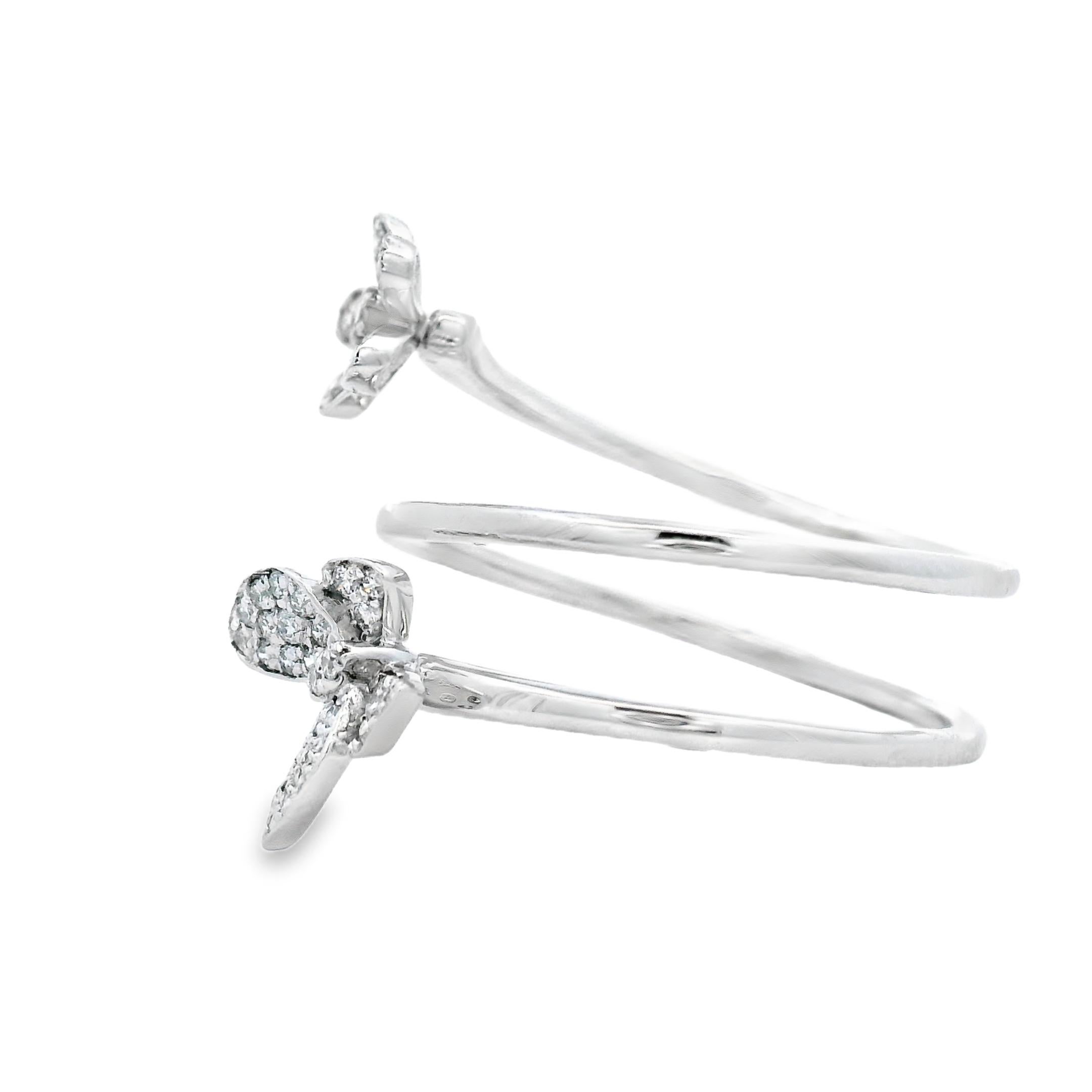 Anillo Envolvente Floral de Diamantes en Oro Blanco de 14K Pavé de 0,23ct Talla 7 Corte redondo en venta