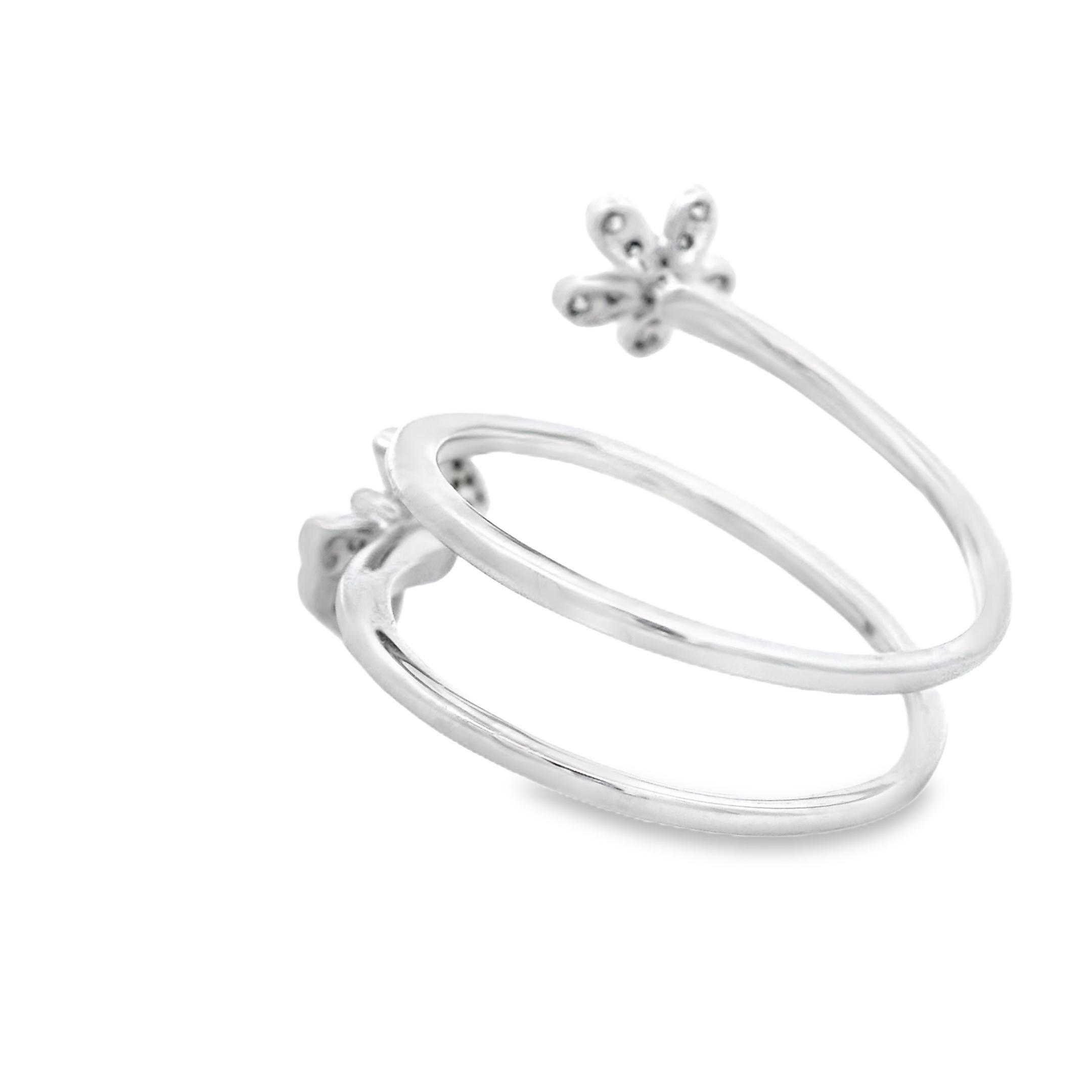 De las mujeres Anillo Envolvente Floral de Diamantes en Oro Blanco de 14K Pavé de 0,23ct Talla 7 en venta