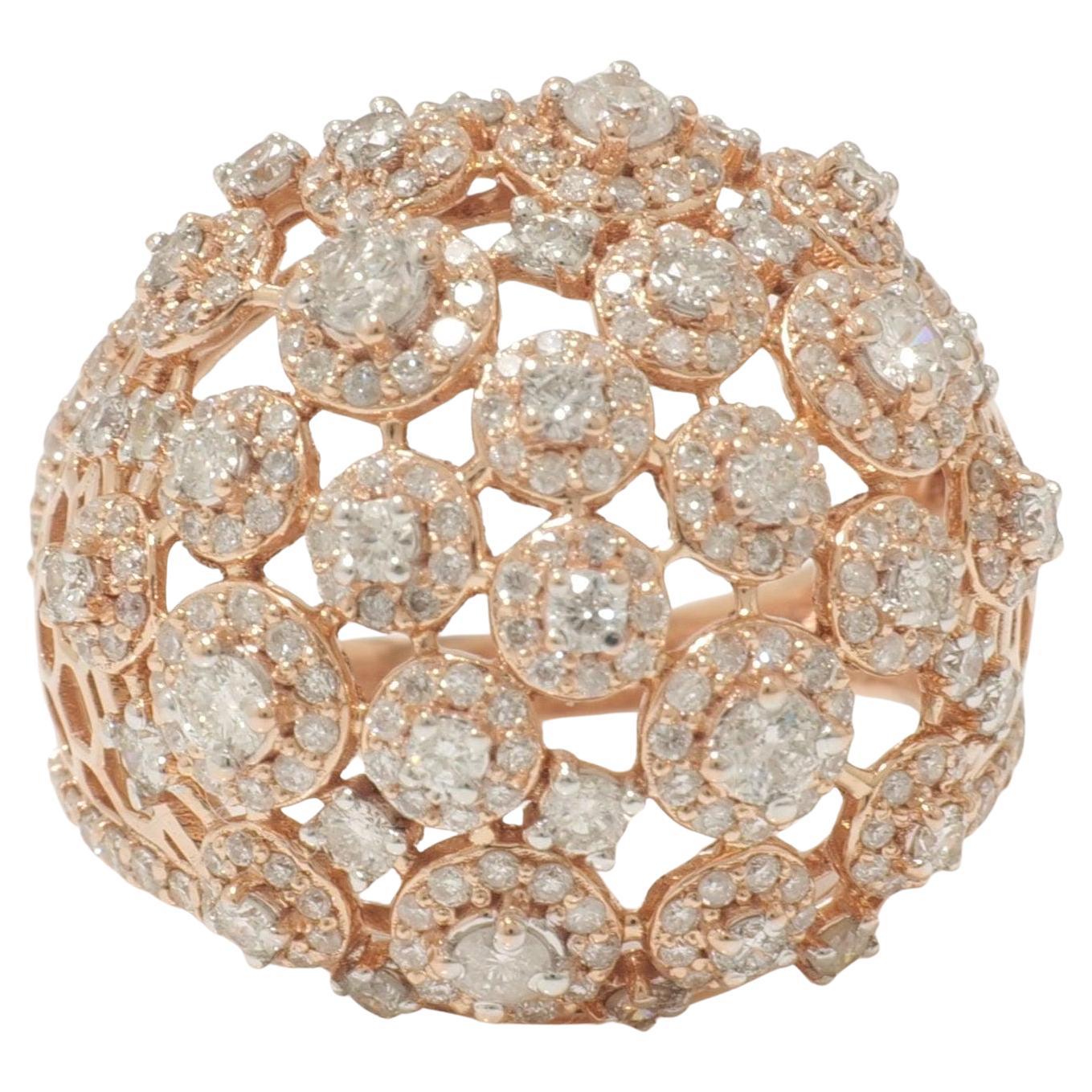 Floral Dome Natural Diamond Ring in 14k Solid Gold (Certified) For Sale