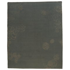 Floral Doodle Grauer Teppich aus Wolle und Seide
