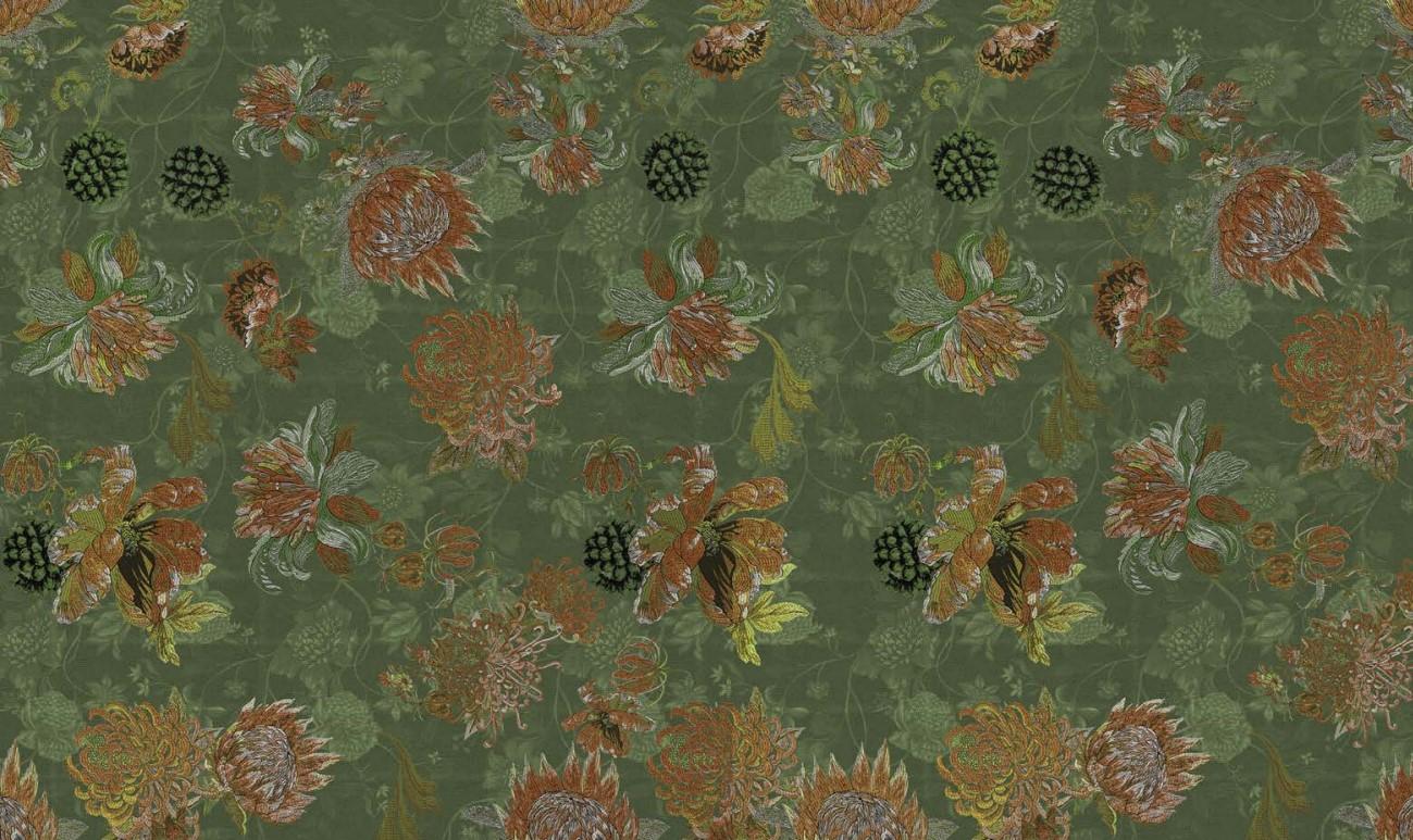 Modern Floral Dream Green Wall Paper in Fabric also suitable for wet area  For Sale