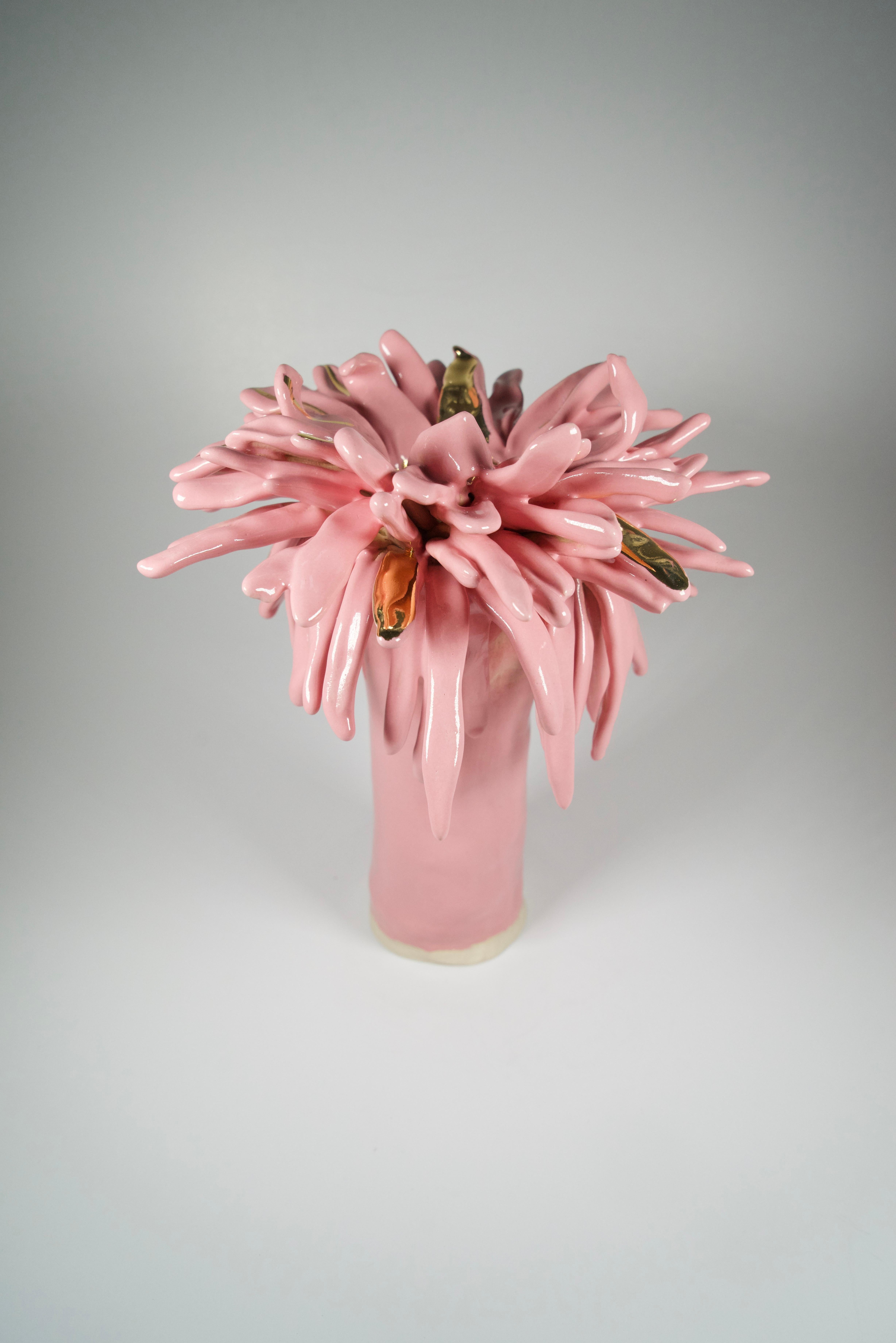 Vaso Duo floreale in gres rosa e bianco Art Nouveau Inspiried by Hania Jneid in vendita 3