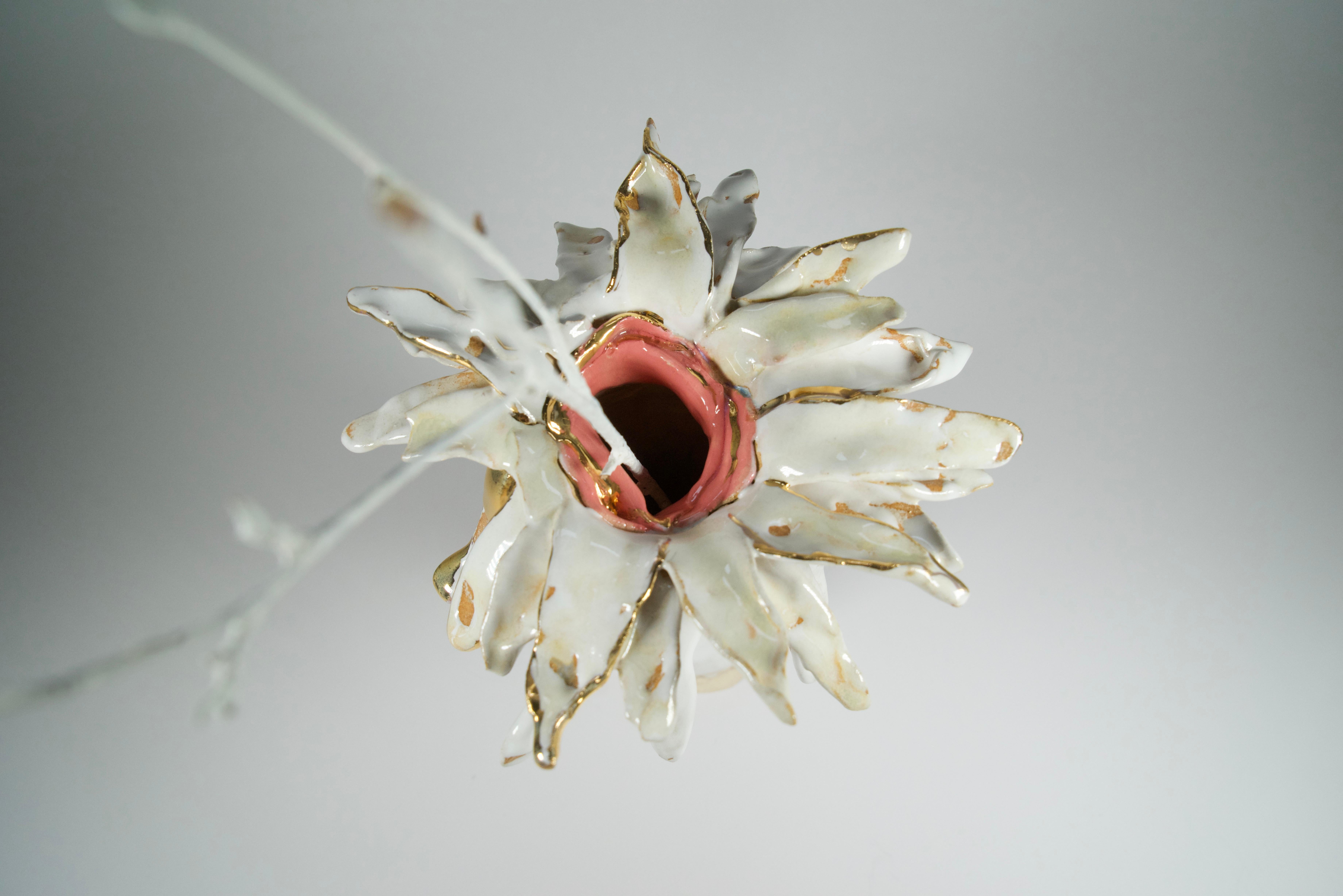 Vaso Duo floreale in gres rosa e bianco Art Nouveau Inspiried by Hania Jneid in vendita 5