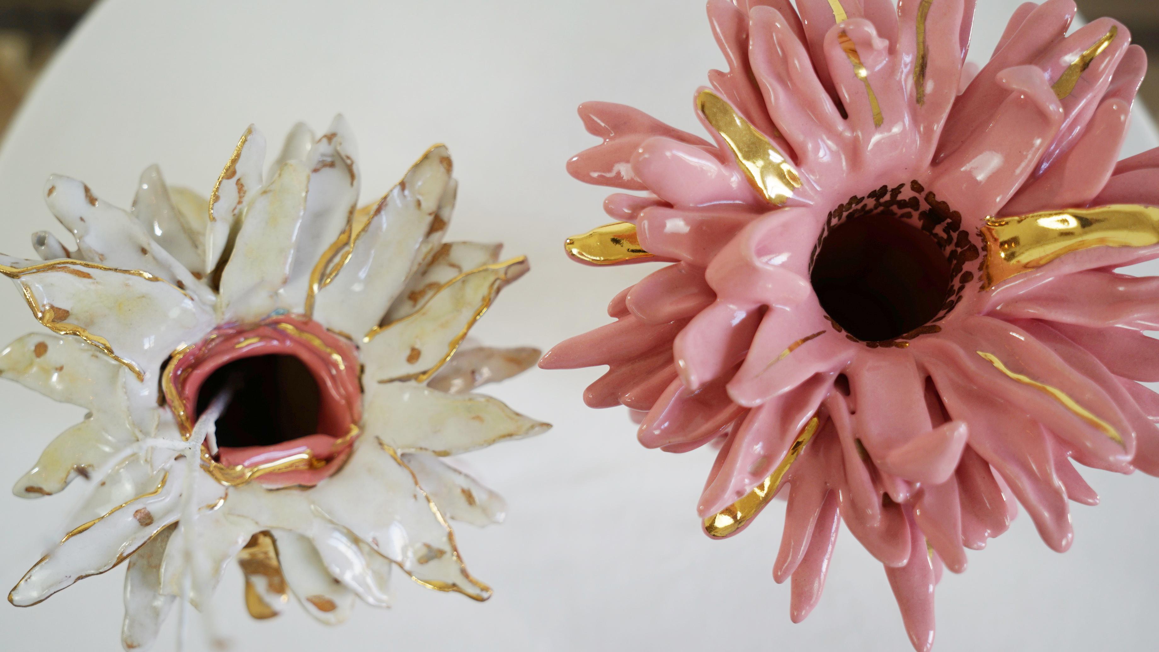 Vaso Duo floreale in gres rosa e bianco Art Nouveau Inspiried by Hania Jneid In condizioni Nuovo in vendita a BARCELONA, ES