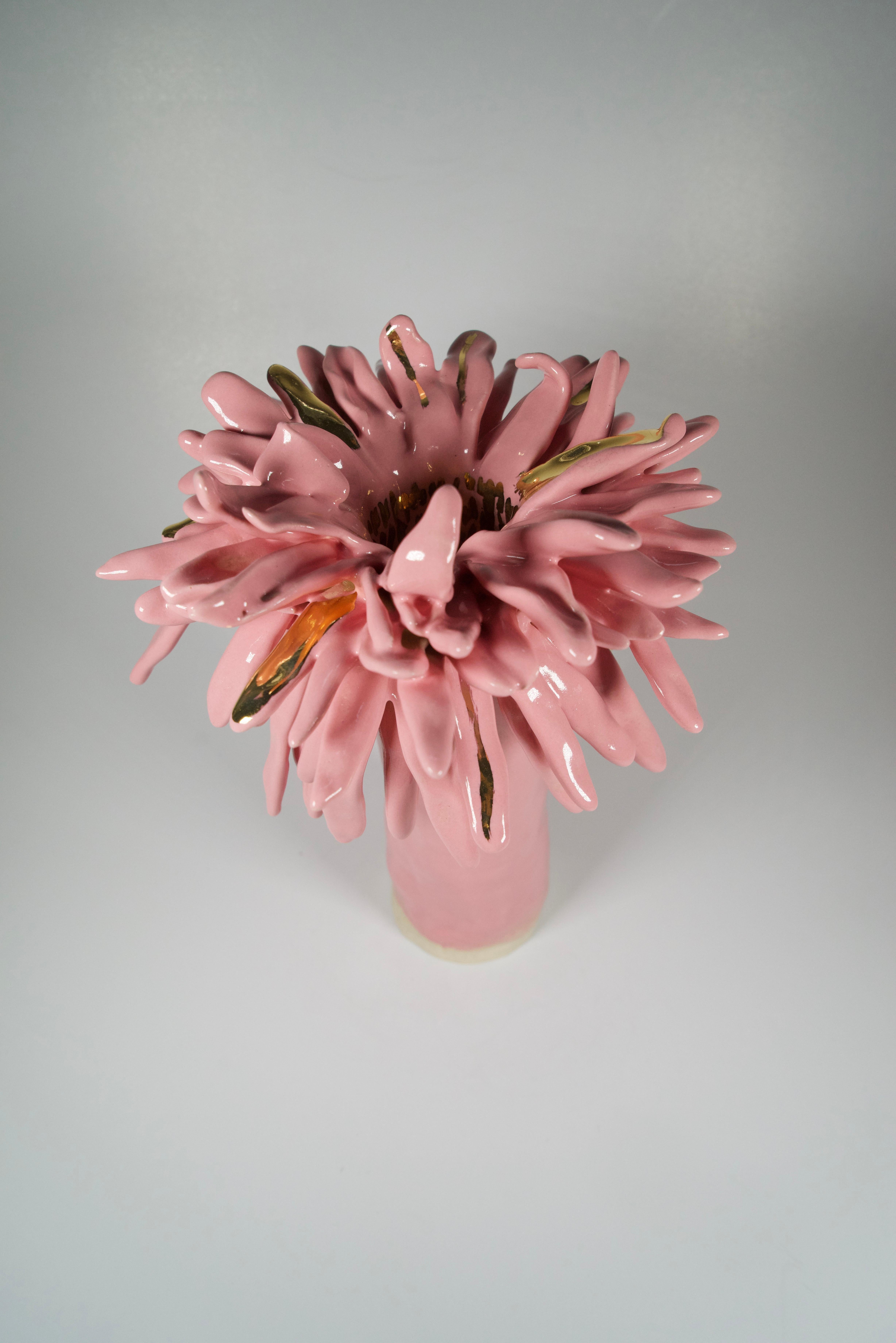 Vaso Duo floreale in gres rosa e bianco Art Nouveau Inspiried by Hania Jneid in vendita 2