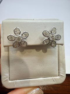 Floral earrings 18KT gold diamond earrings screw backs