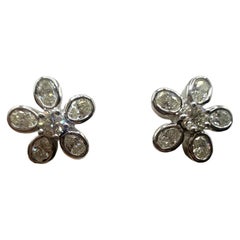 Floral earrings 18KT gold diamond earrings screw backs