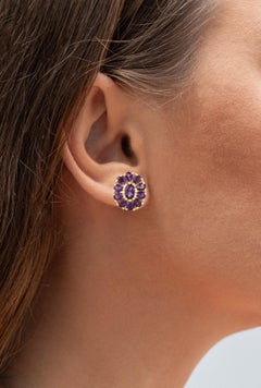 Blumenohrringe Amethyst 3,82 Karat 18K Gelbgold Vergoldet Silber