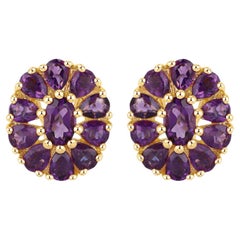 Boucles d'oreilles florales Améthyste 3,82 carats Argent plaqué or jaune 18K