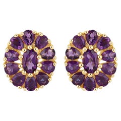 Floral Earrings Amethyst 3.82 Carats 18K Yellow Gold Plated Silver