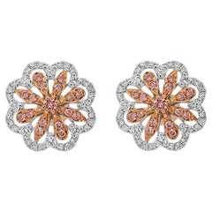 Pendientes Florales con Diamantes Rosas y Diamantes Blancos brillantes y redondos poco comunes