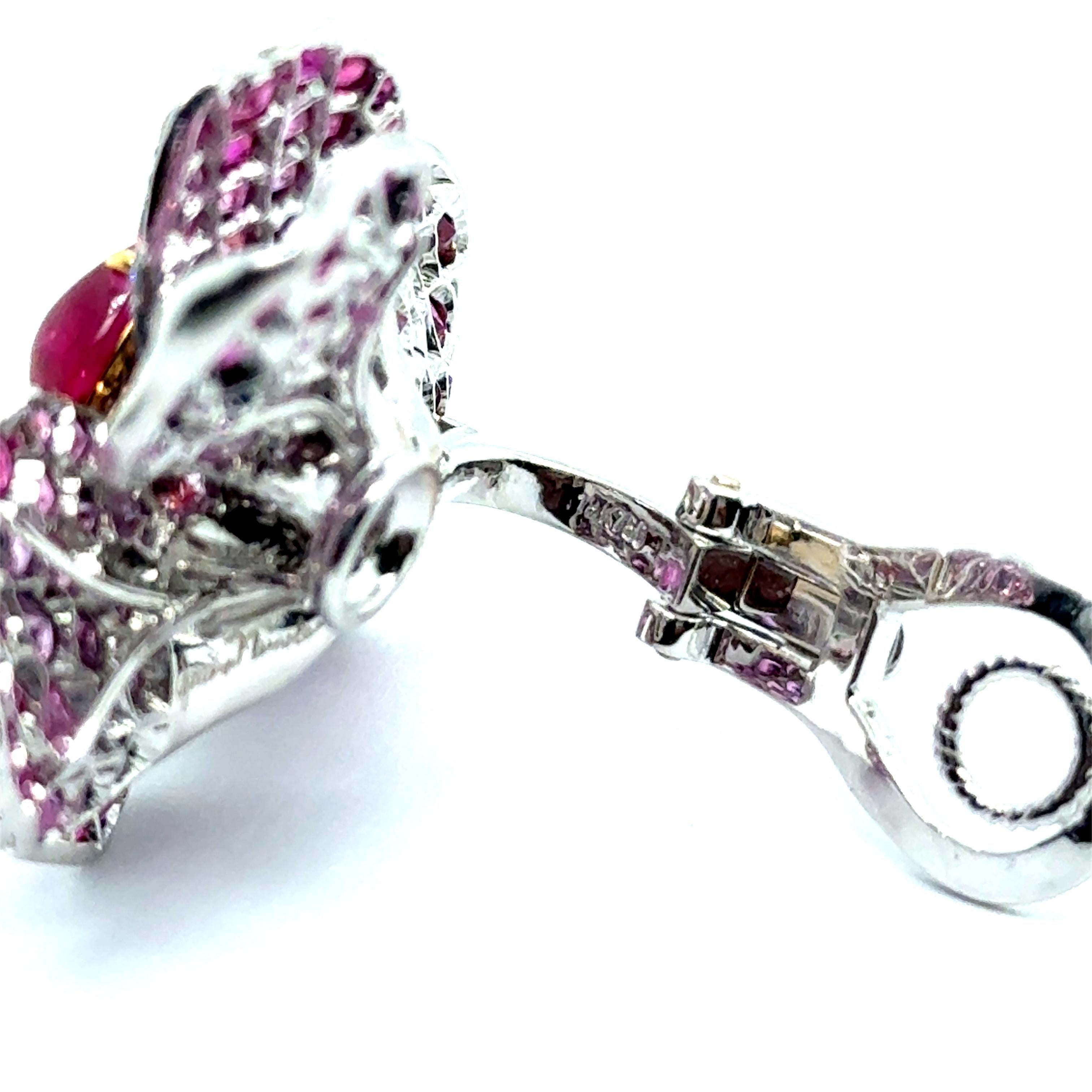 Floral Earrings with Rubies & Pink Sapphires by Laura Munder For Sale 4