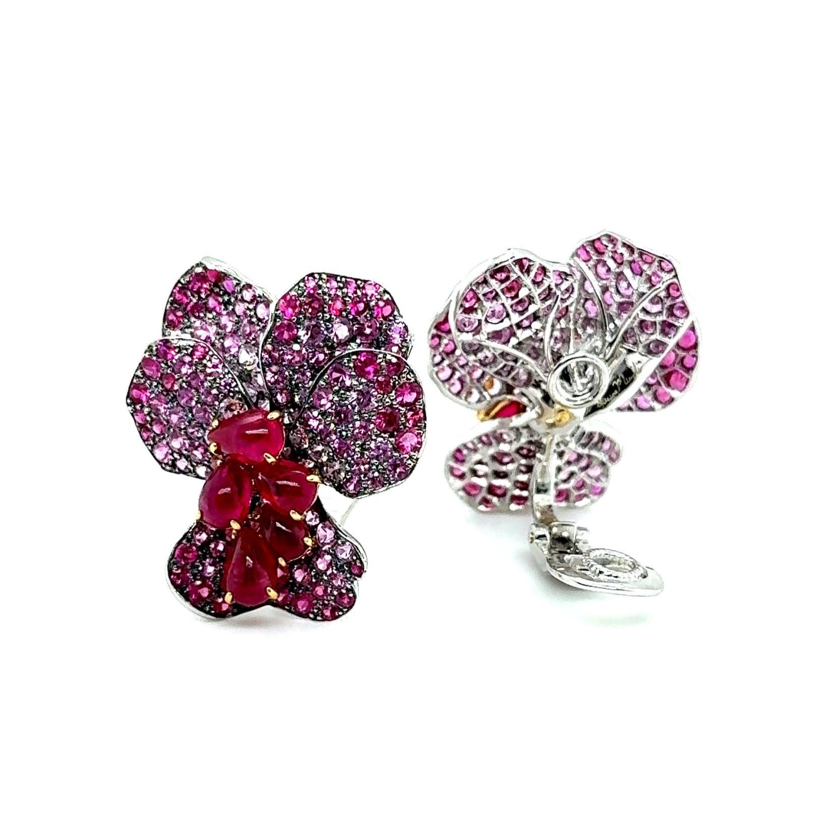 Floral Earrings with Rubies & Pink Sapphires by Laura Munder For Sale 6