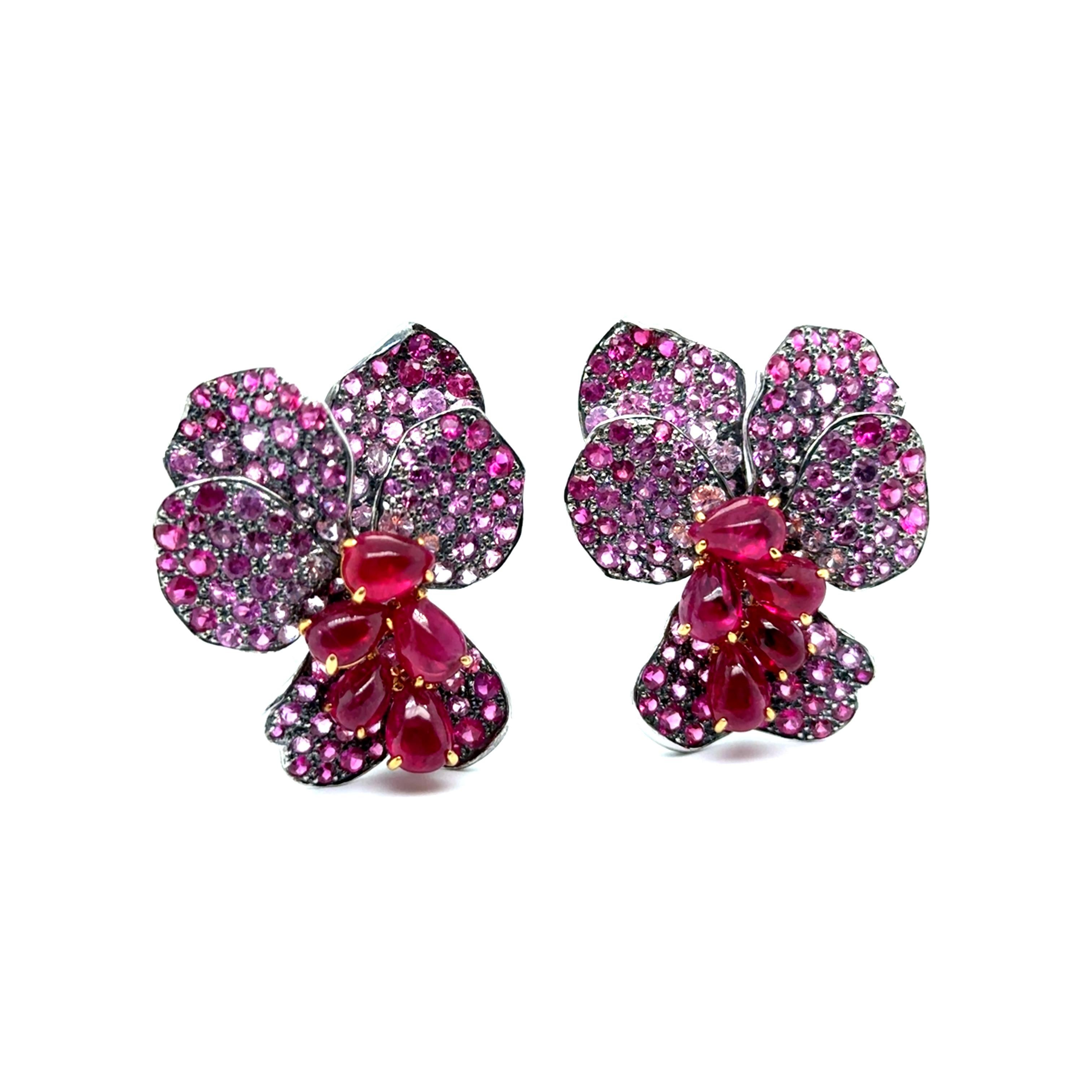 Floral Earrings with Rubies & Pink Sapphires by Laura Munder For Sale 7
