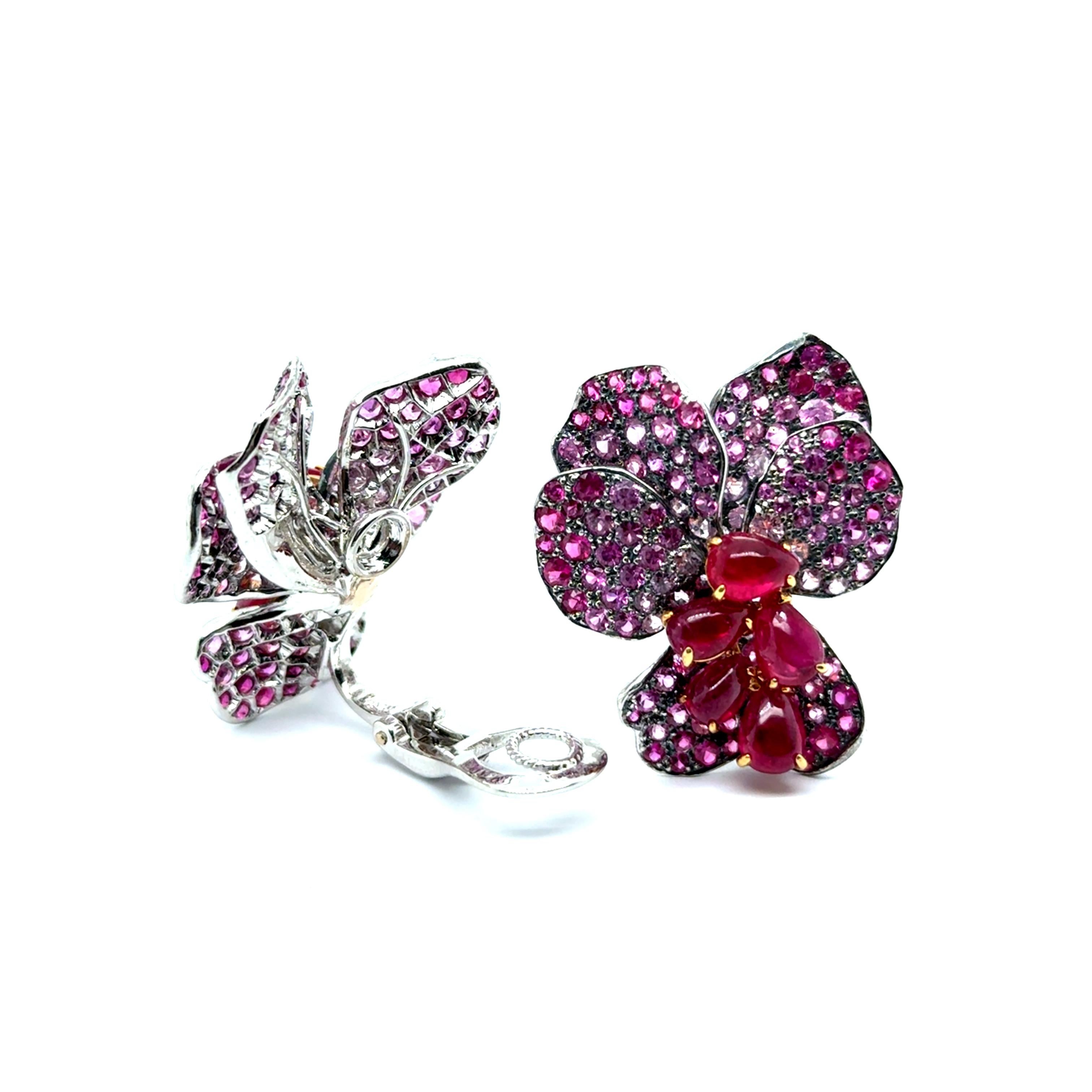Floral Earrings with Rubies & Pink Sapphires by Laura Munder For Sale 8