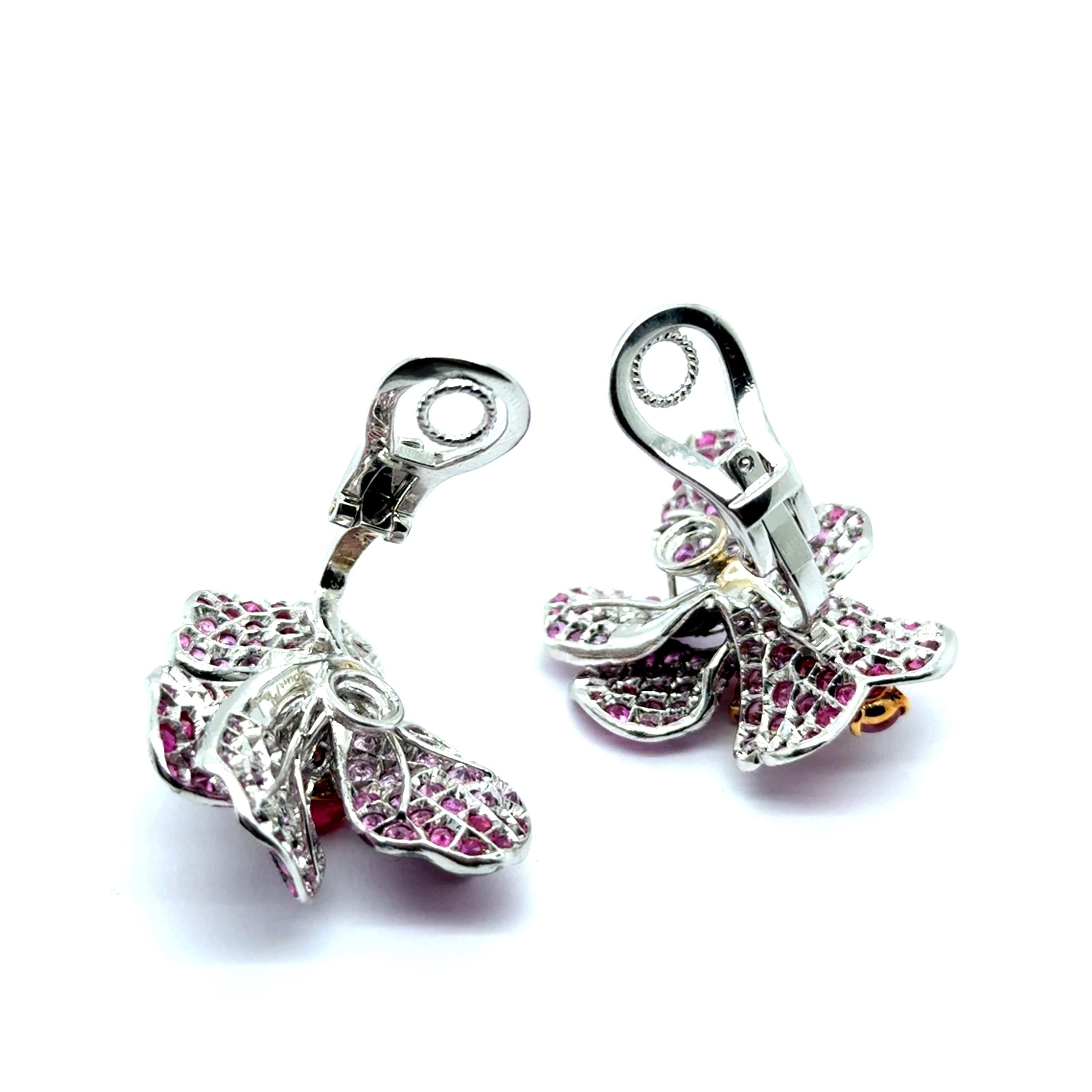 Floral Earrings with Rubies & Pink Sapphires by Laura Munder For Sale 9