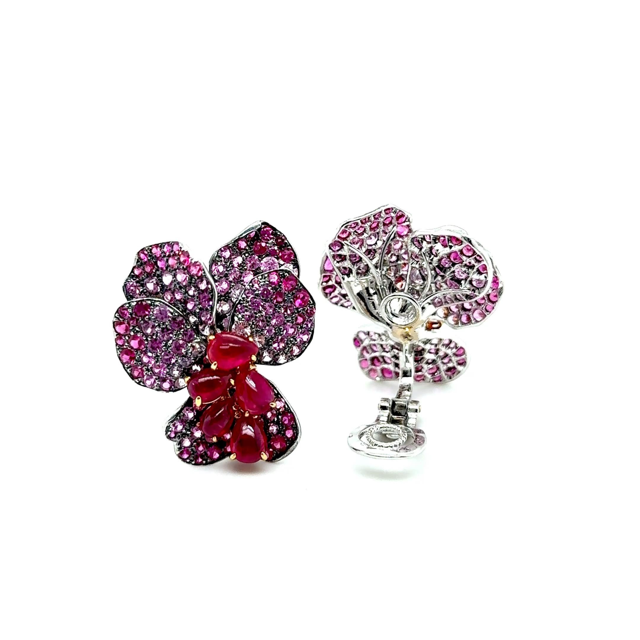 Floral Earrings with Rubies & Pink Sapphires by Laura Munder For Sale 10