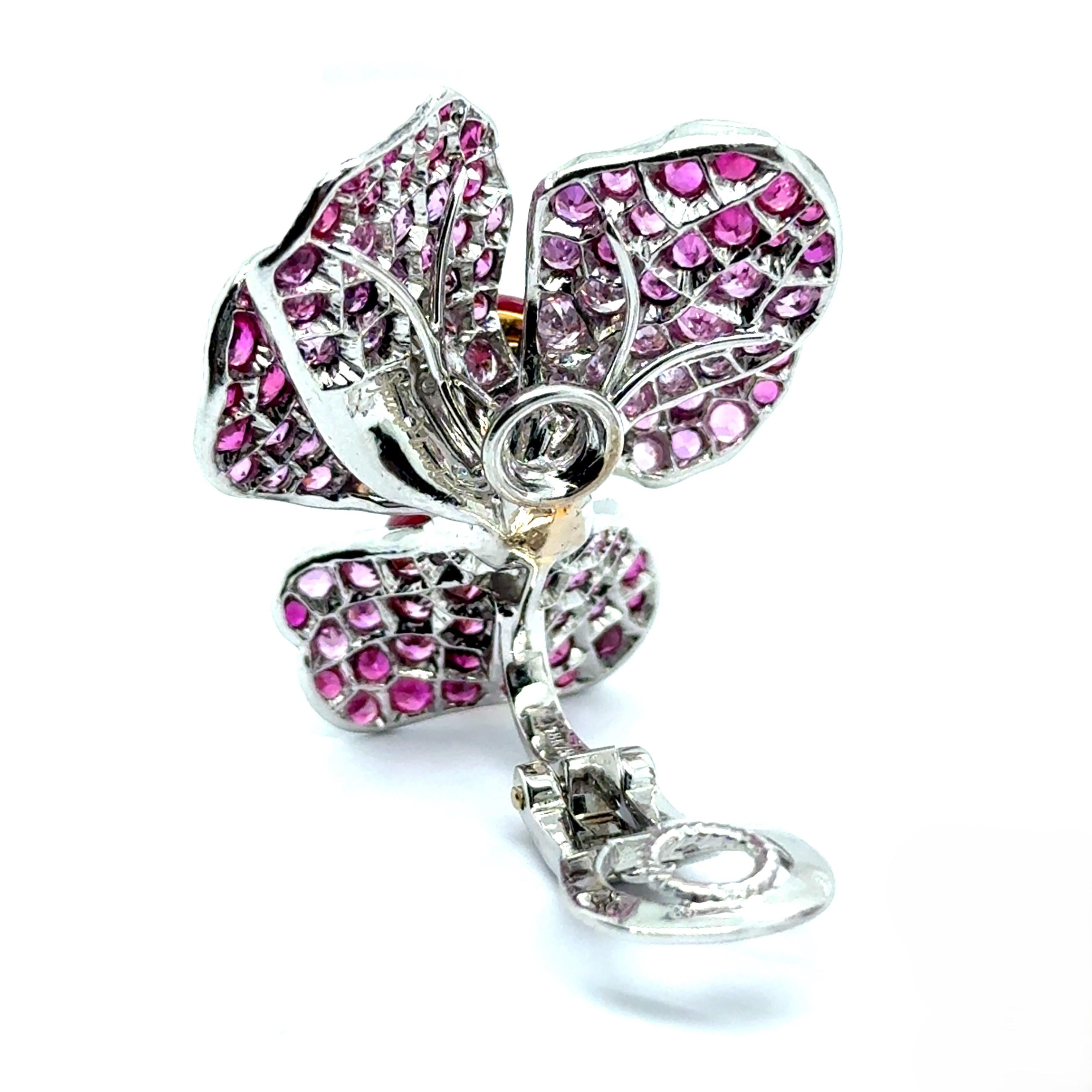 Women's or Men's Floral Earrings with Rubies & Pink Sapphires by Laura Munder For Sale