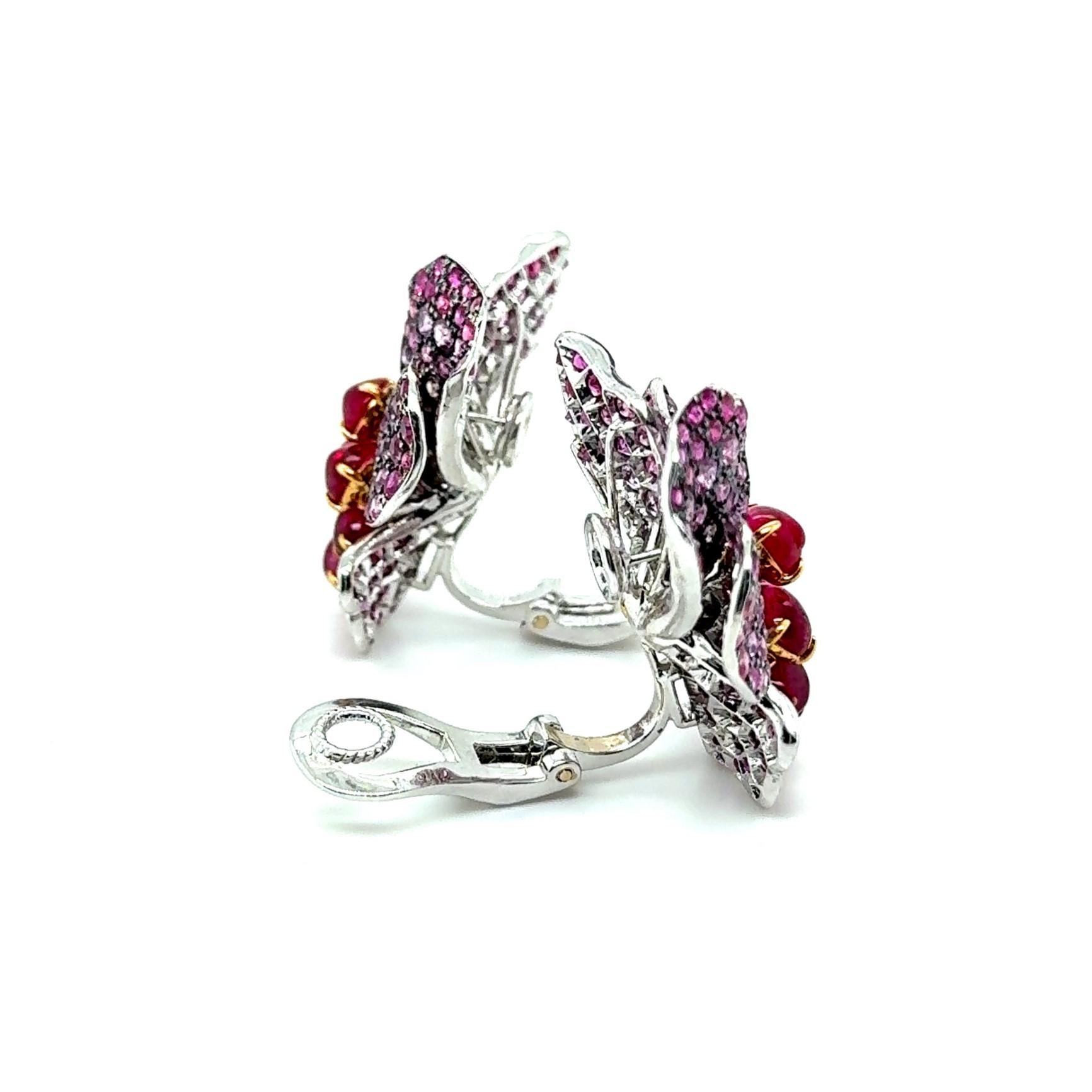 Floral Earrings with Rubies & Pink Sapphires by Laura Munder For Sale 1