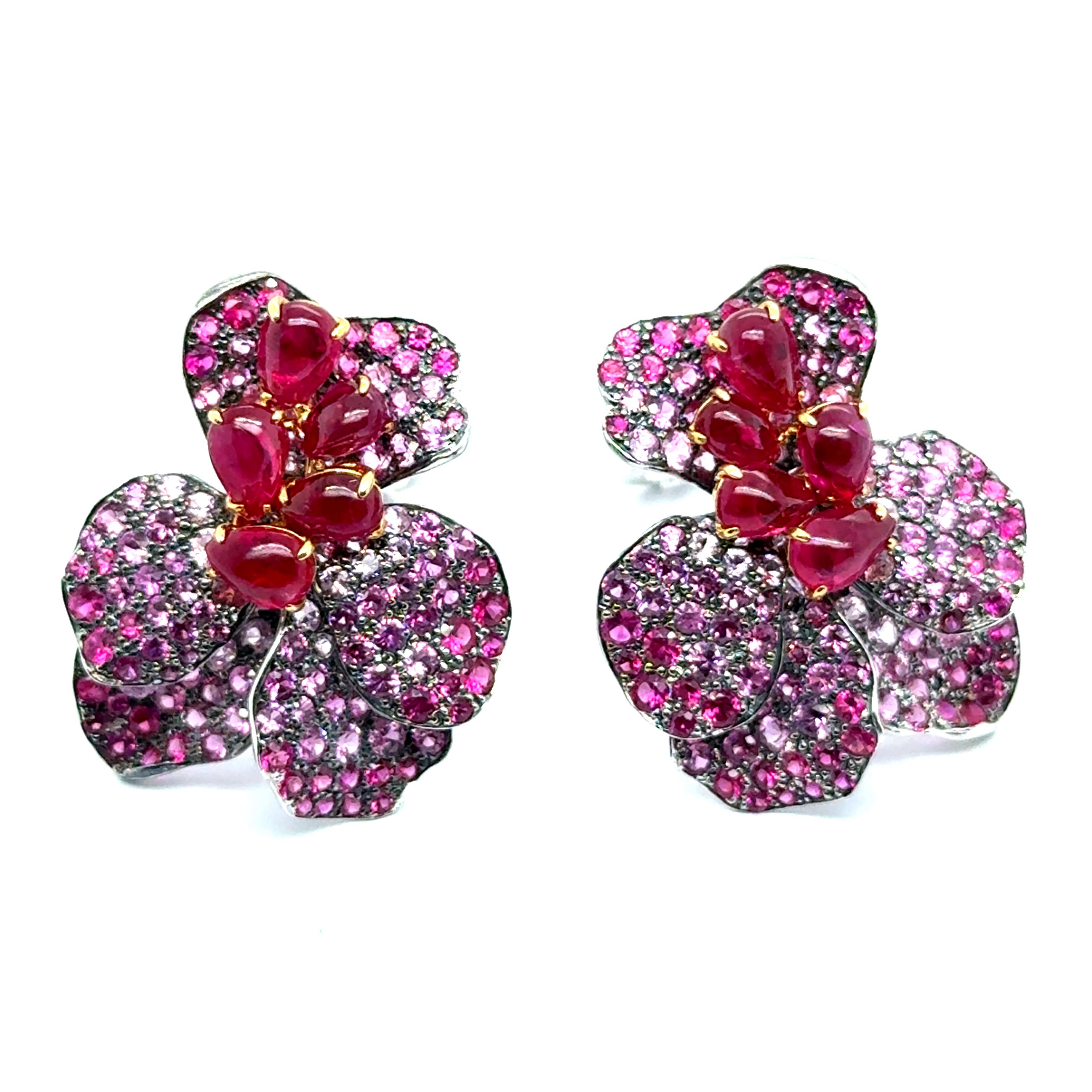 Floral Earrings with Rubies & Pink Sapphires by Laura Munder For Sale 2