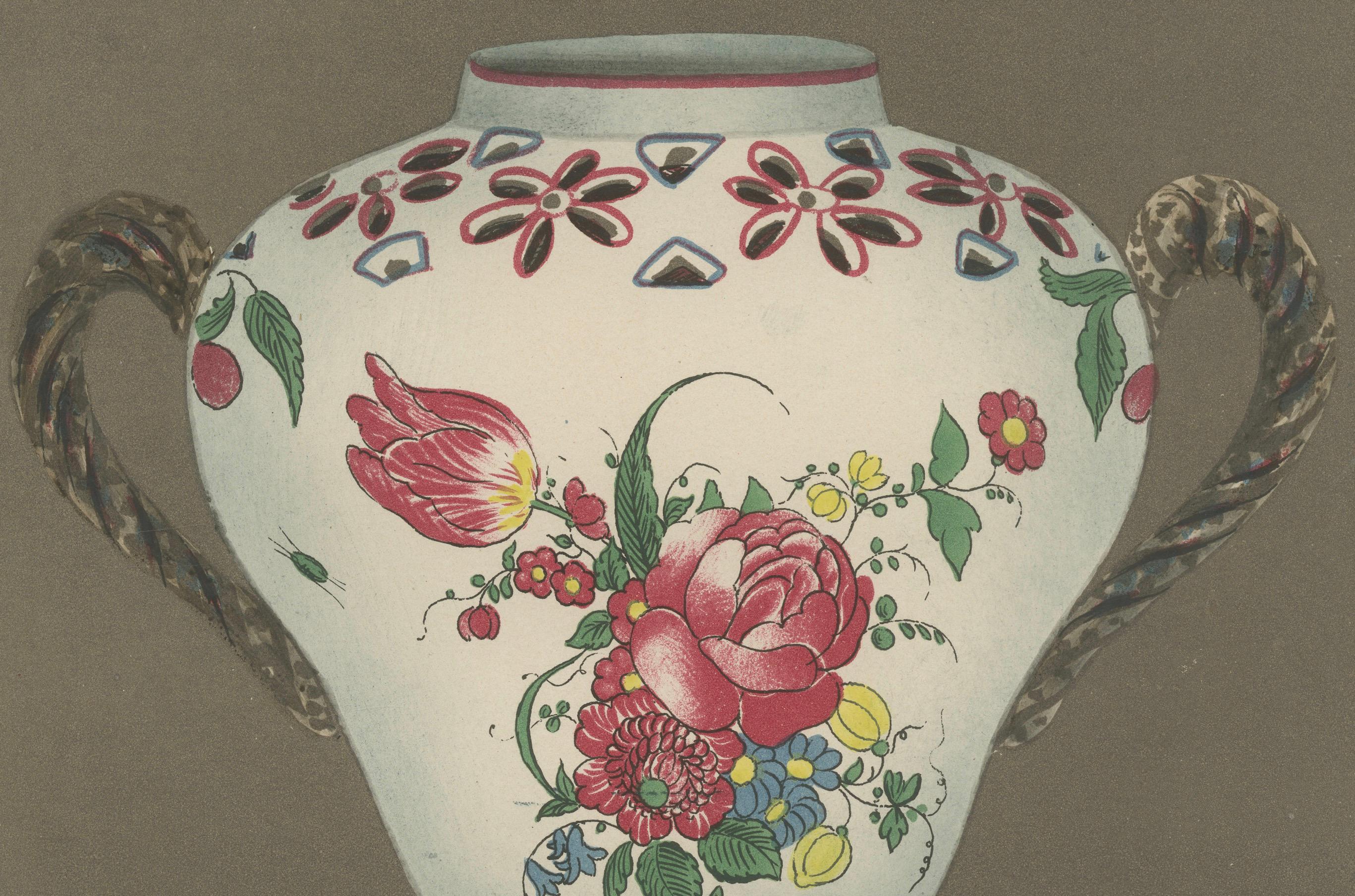 Floral Elegance: Strasbourg Pot-Pourri - A Vibrant Chromolithograph, 1874 In Good Condition For Sale In Langweer, NL